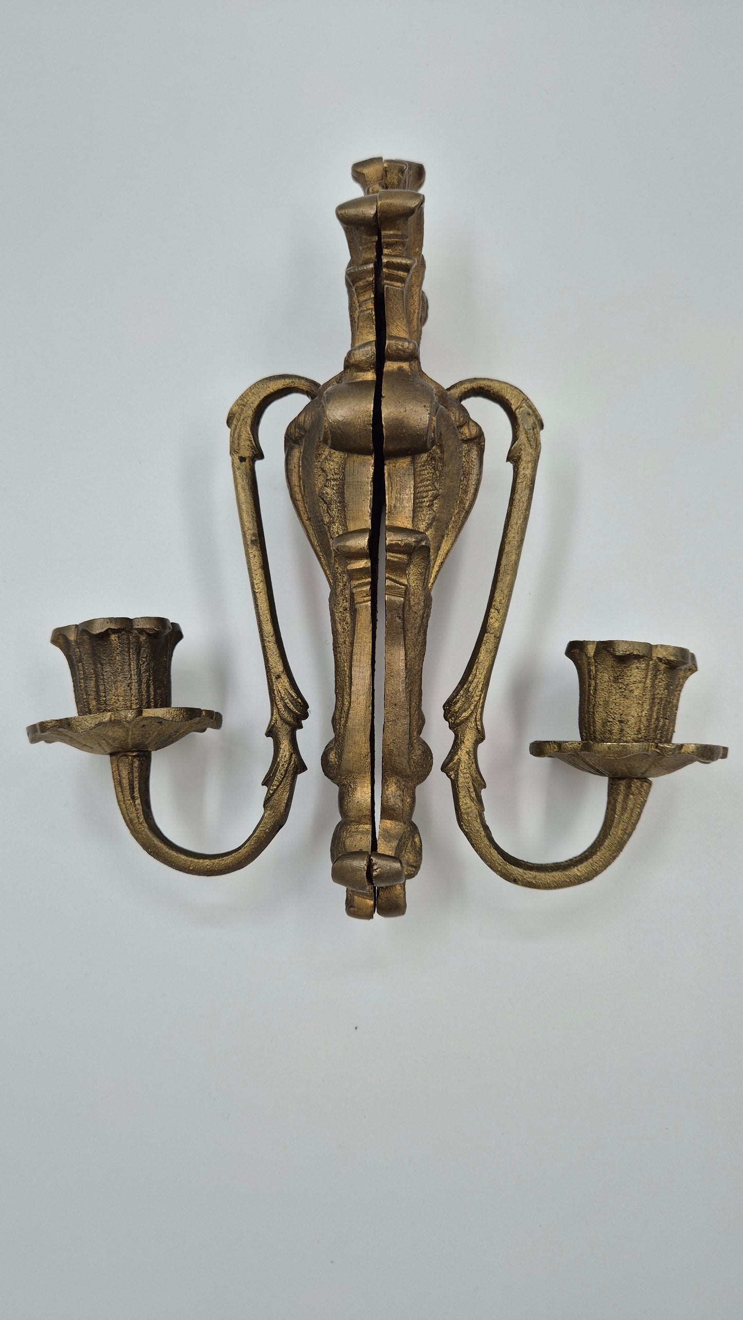 Set of 2 Vintage Brass Candle Wall Sconces
