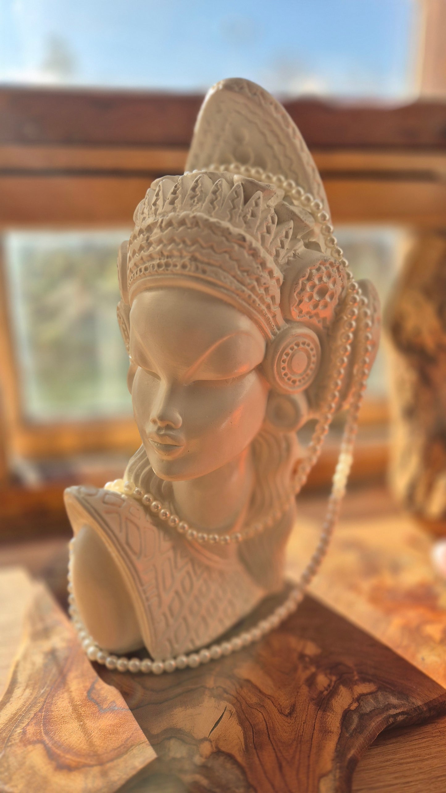 Vintage Balinese Style Bust Sculpture – Hand-Carved, Signed “SUOMI”