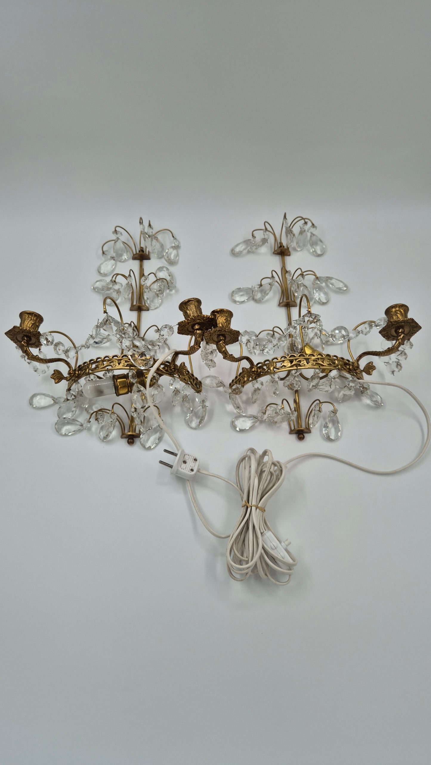 Vintage Crystal & Brass Wall Sconce with Candle Holders (Set of Two )