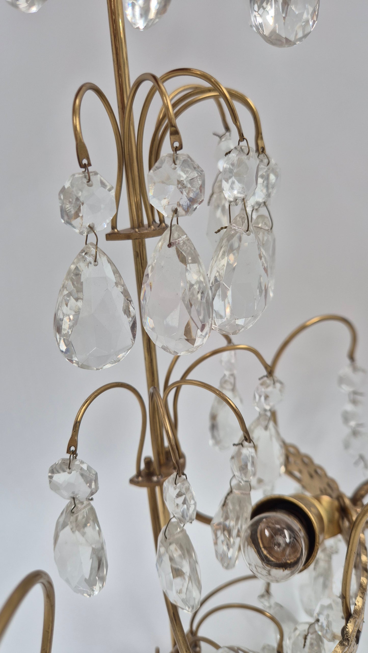 Vintage Crystal & Brass Wall Sconce with Candle Holders (Set of Two )