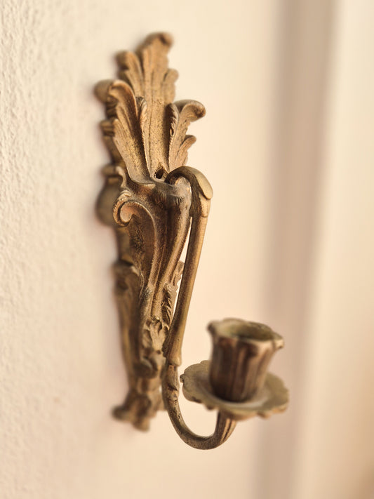 Set of 2 Vintage Brass Candle Wall Sconces