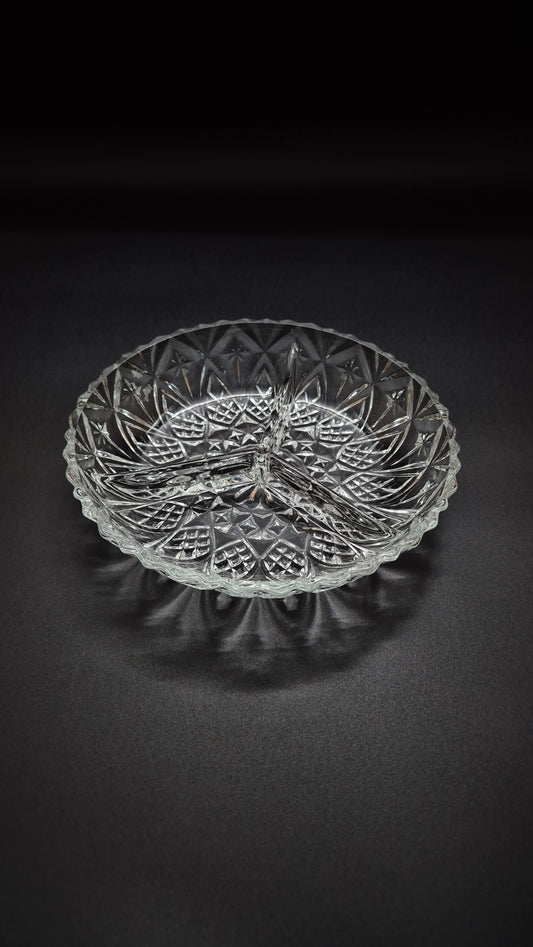 Vintage French Glass Partition Plate - Round Serving Dish