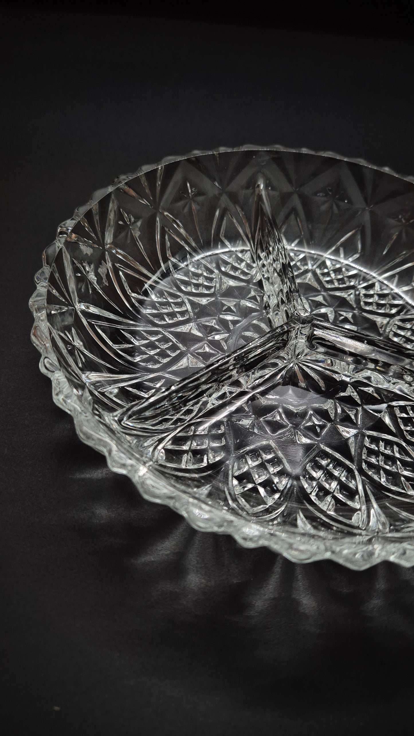 Vintage French Glass Partition Plate - Round Serving Dish