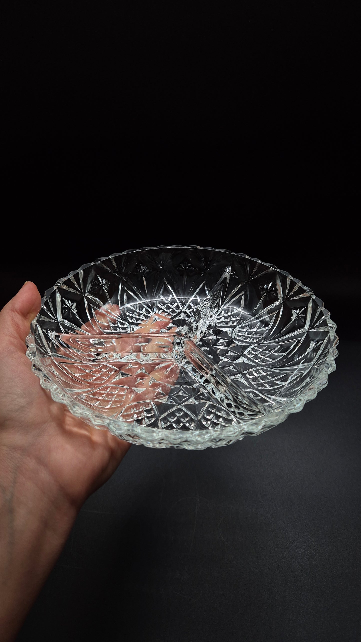 Vintage French Glass Partition Plate - Round Serving Dish