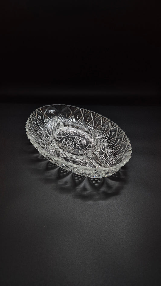 Vintage French Glass Partition Plate – Rustic Divided Serving Dish