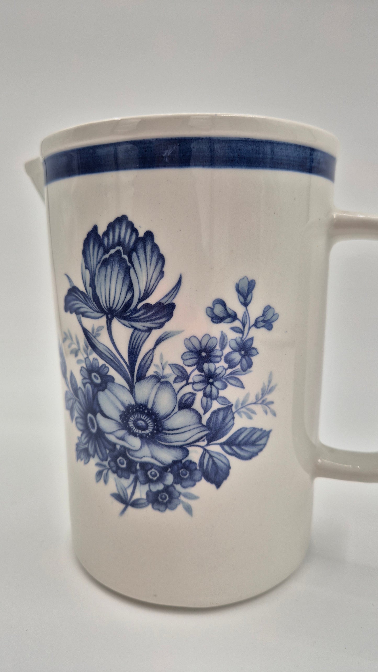 Vintage Upsala-Ekeby Gefle “Anemone” Pitcher – Blue Floral Jug – Sweden 1970s