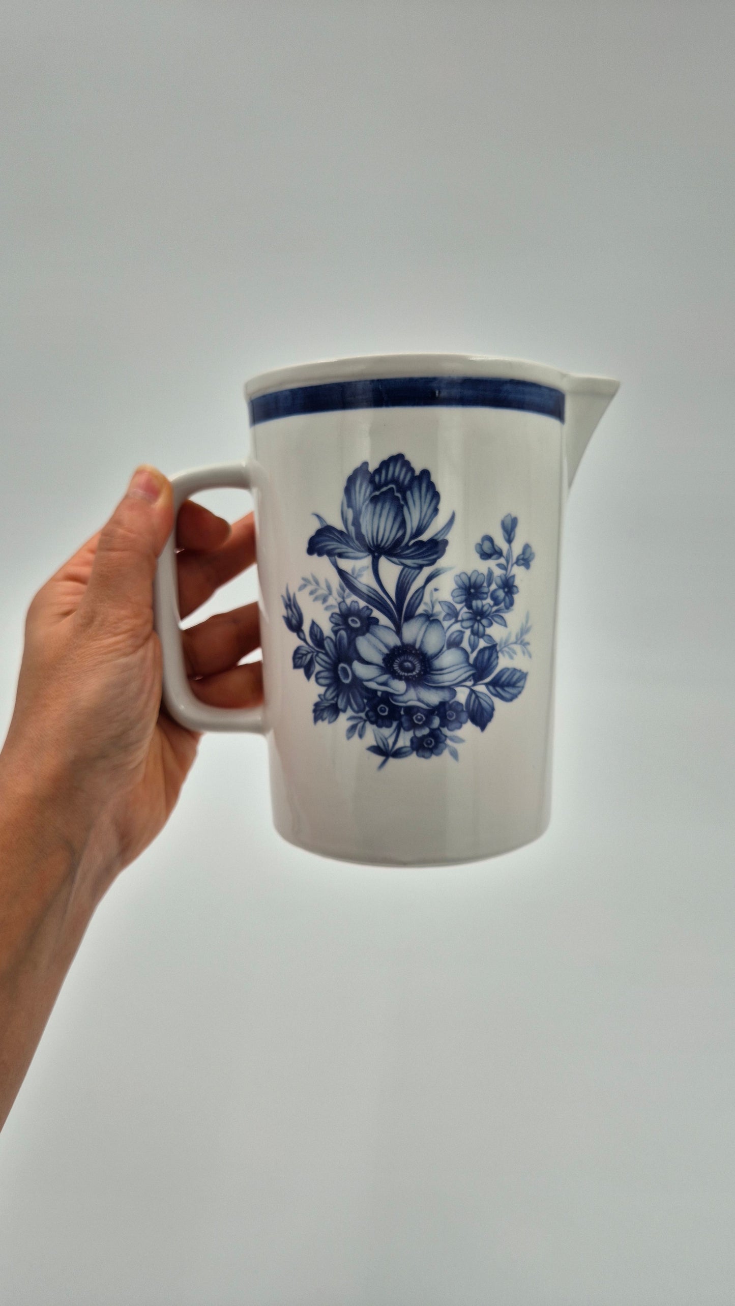 Vintage Upsala-Ekeby Gefle “Anemone” Pitcher – Blue Floral Jug – Sweden 1970s