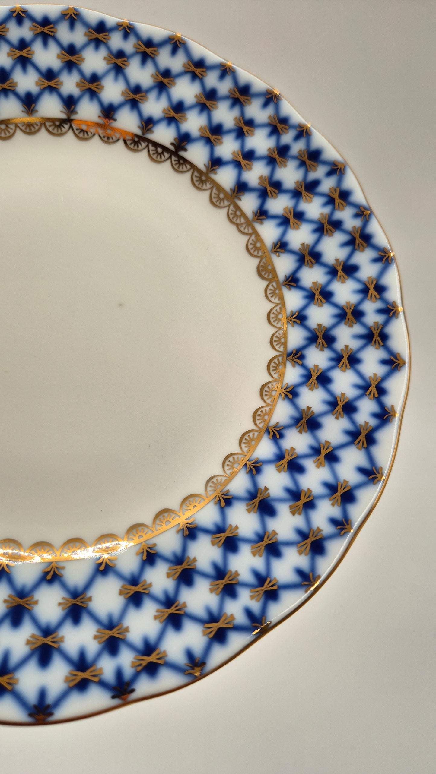 Vintage Lomonosov Cobalt Net Coffee Cup Saucer and Dessert Plate Set