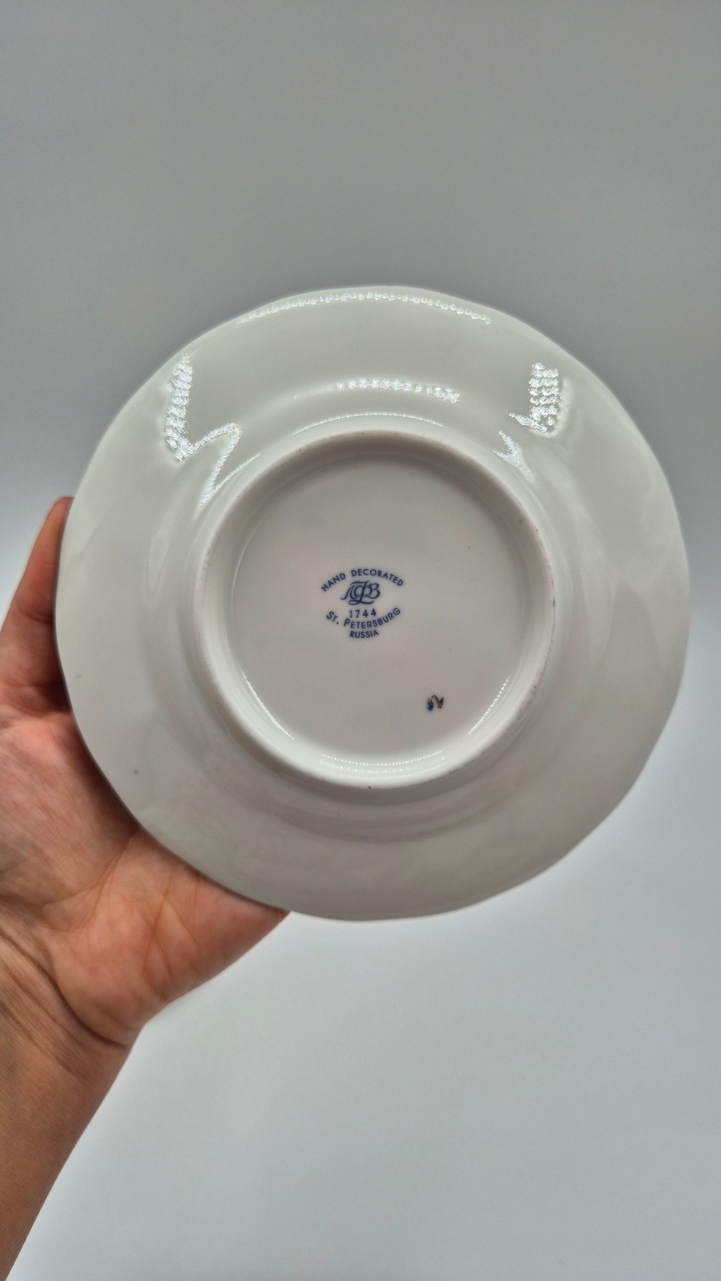 Vintage Lomonosov Cobalt Net Coffee Cup Saucer and Dessert Plate Set