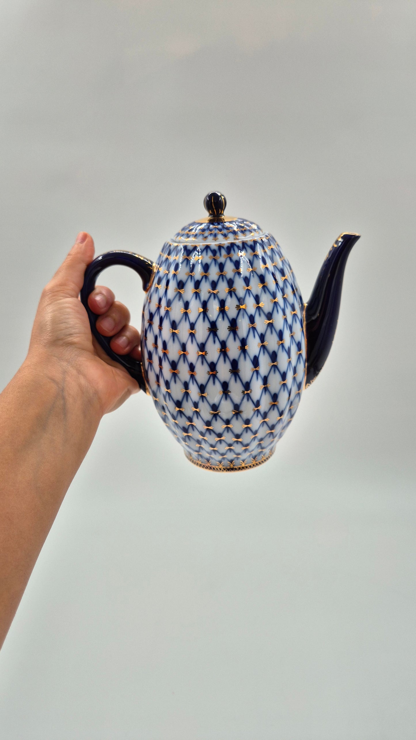 Vintage Lomonosov Cobalt Net Coffee Pot