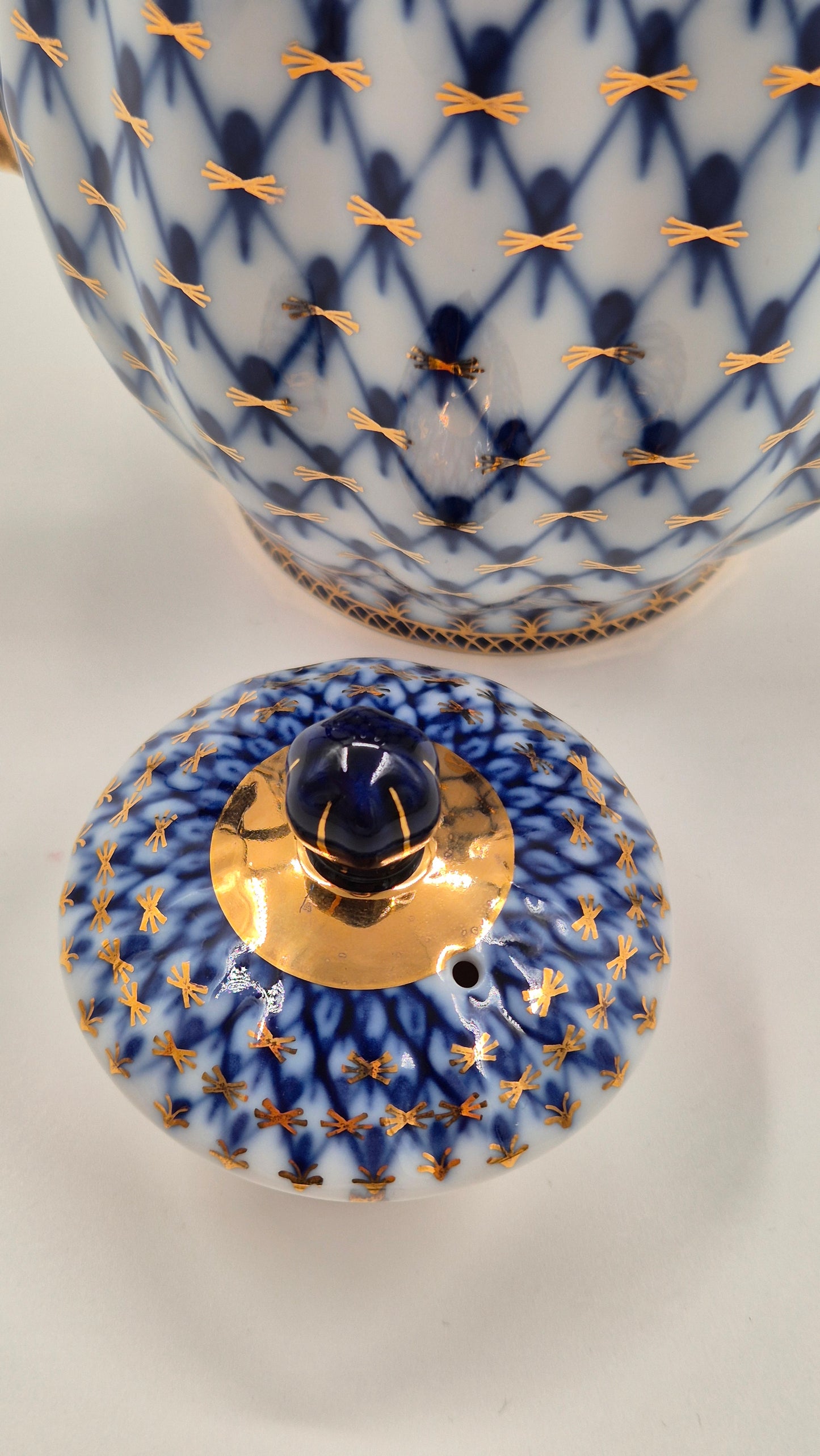 Vintage Lomonosov Cobalt Net Coffee Pot