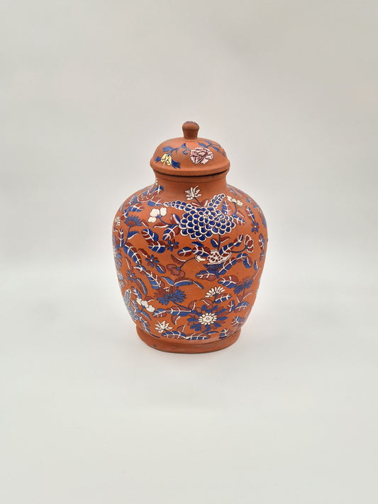 Yixing Zisha Polychrome Foliate Enameled Flower Vase