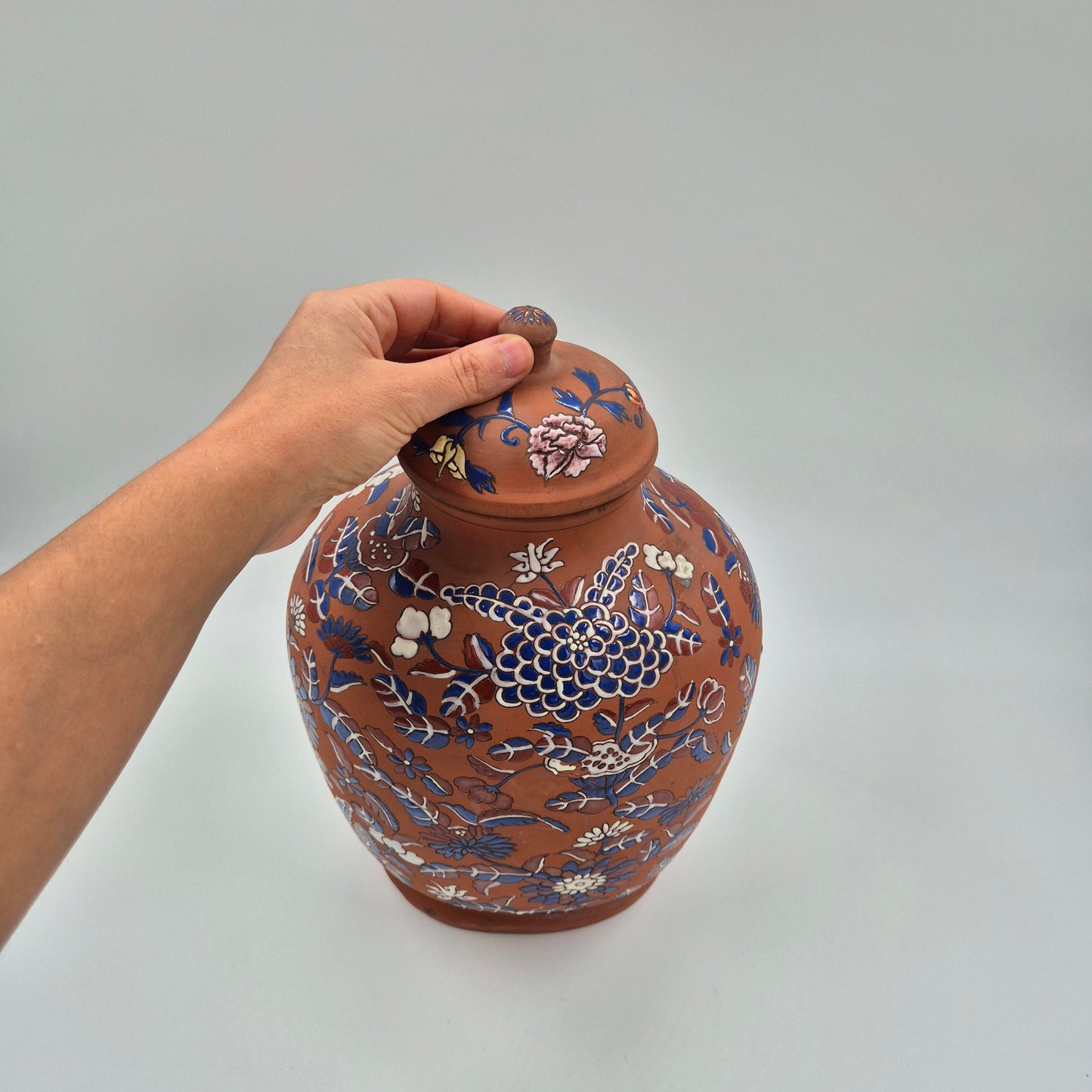 Yixing Zisha Polychrome Foliate Enameled Flower Vase