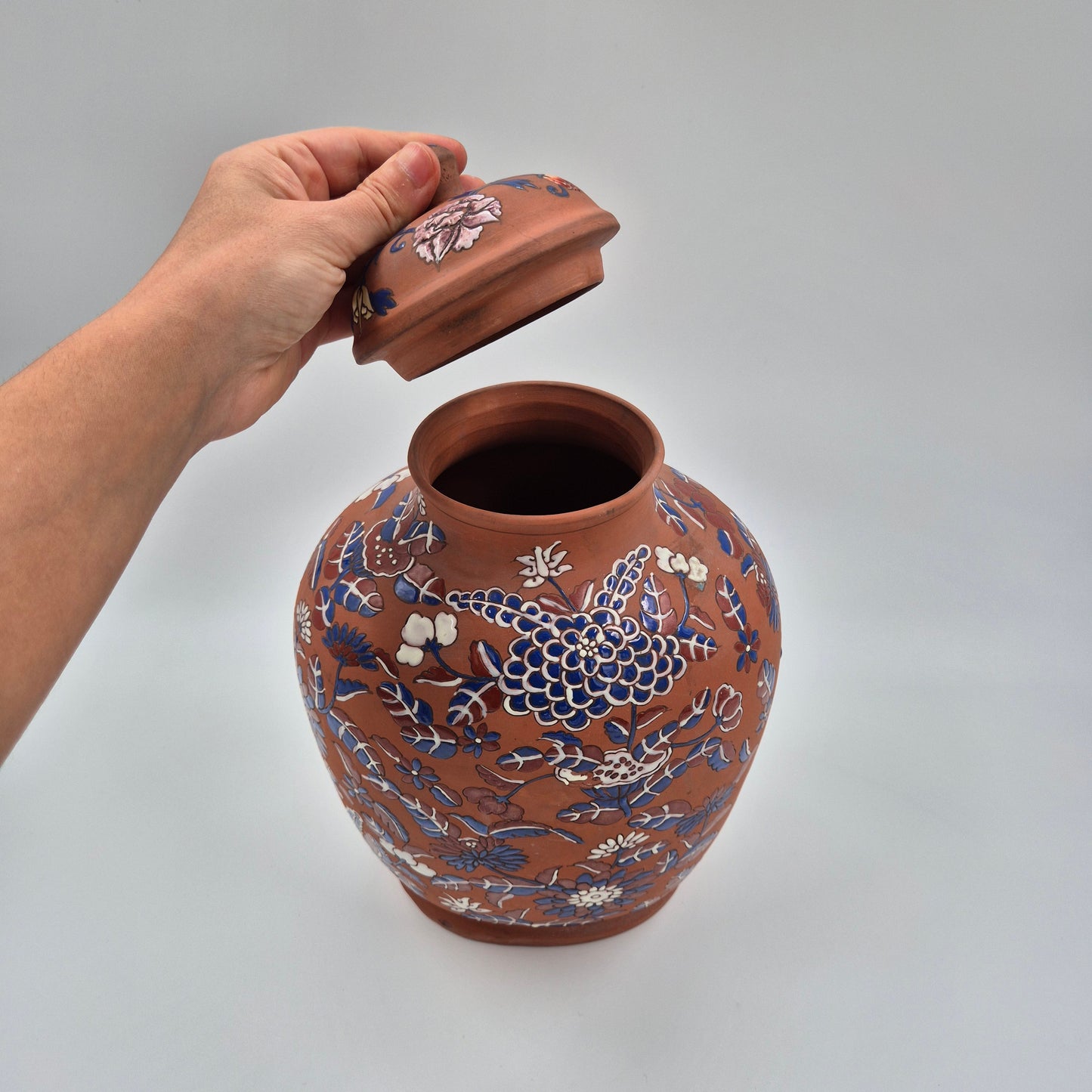 Yixing Zisha Polychrome Foliate Enameled Flower Vase