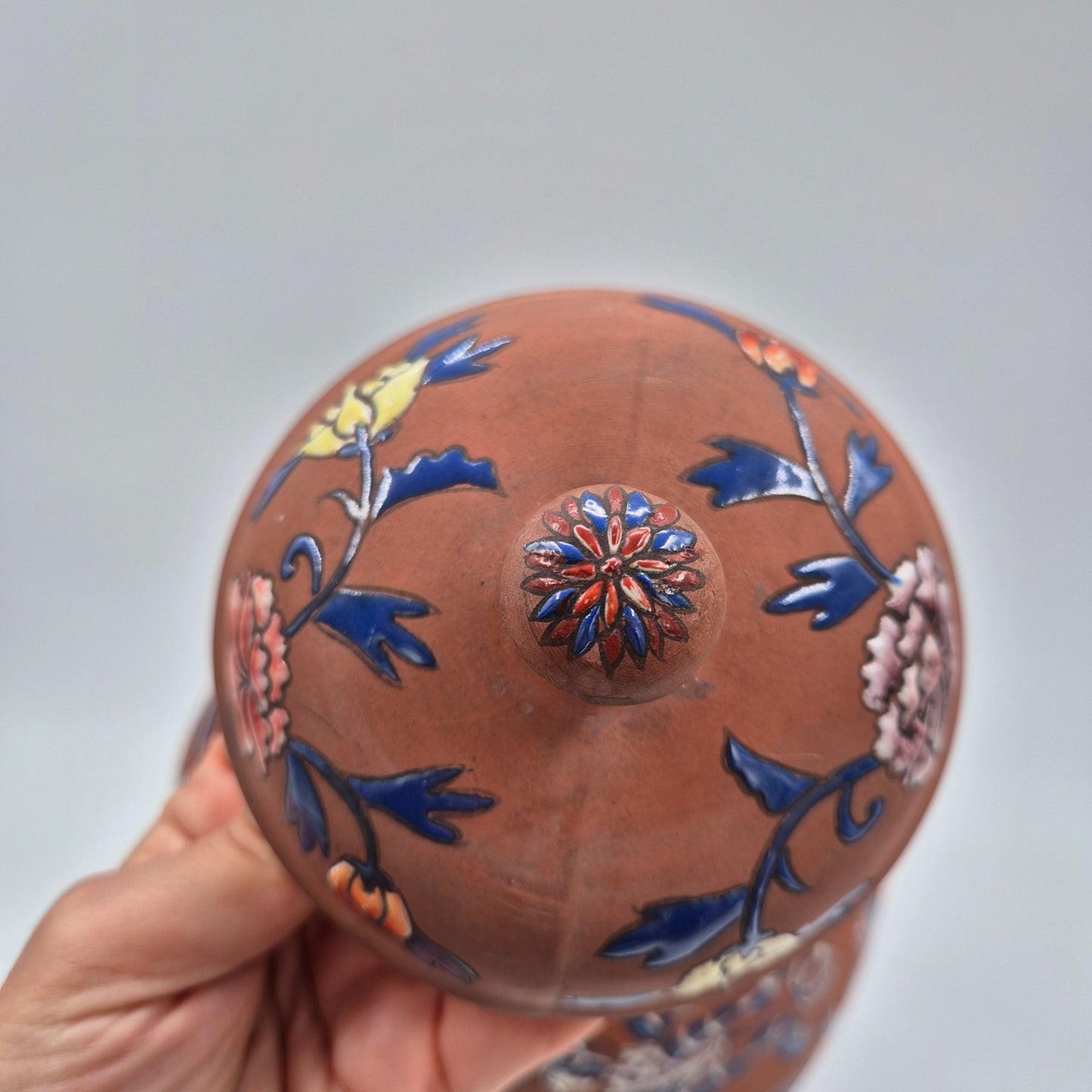 Yixing Zisha Polychrome Foliate Enameled Flower Vase