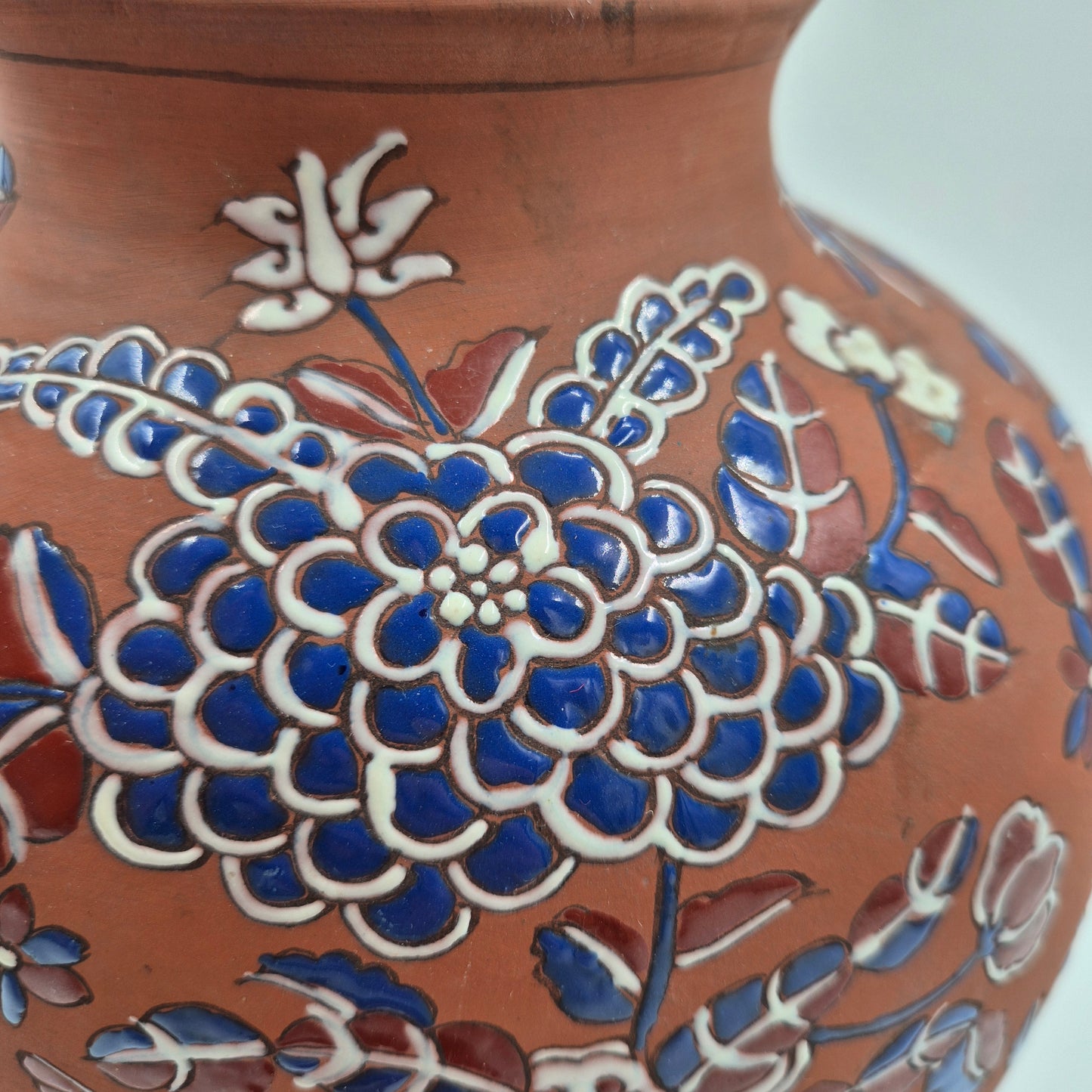 Yixing Zisha Polychrome Foliate Enameled Flower Vase