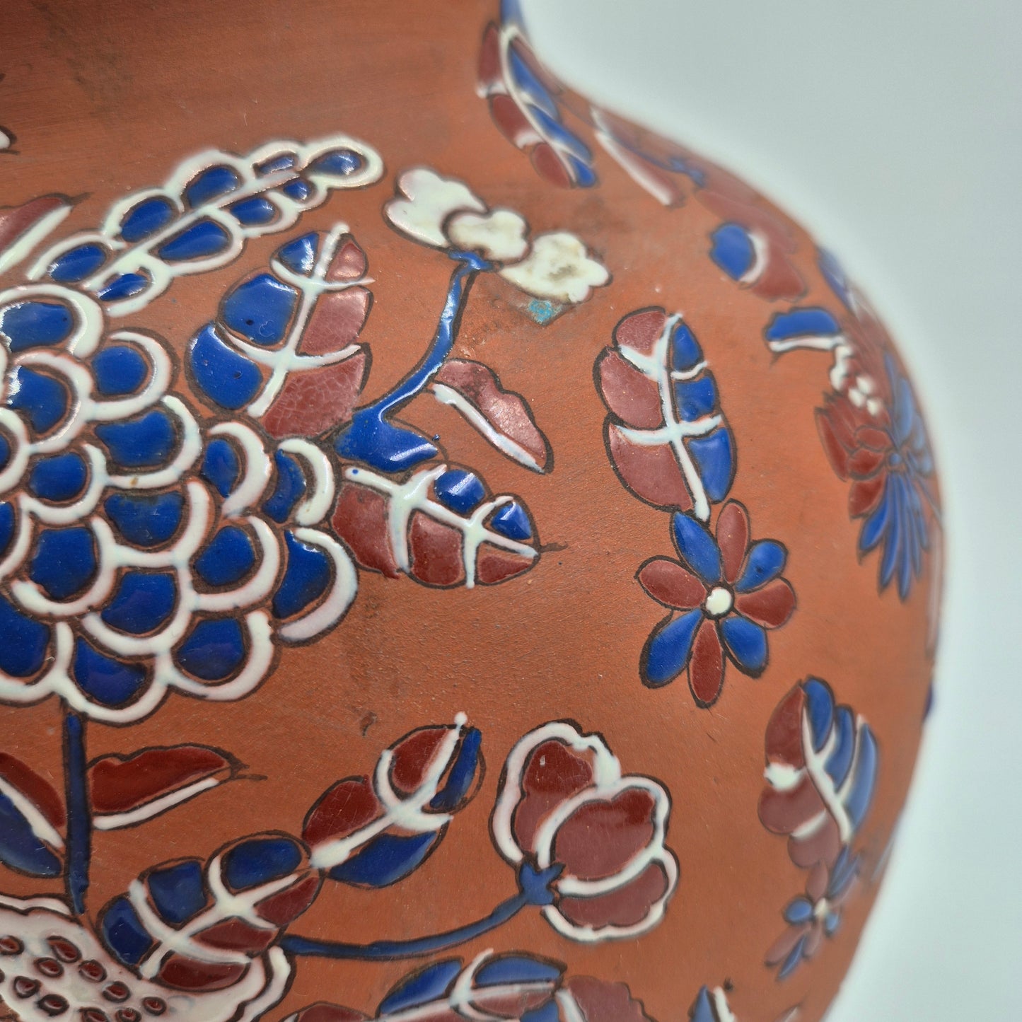 Yixing Zisha Polychrome Foliate Enameled Flower Vase