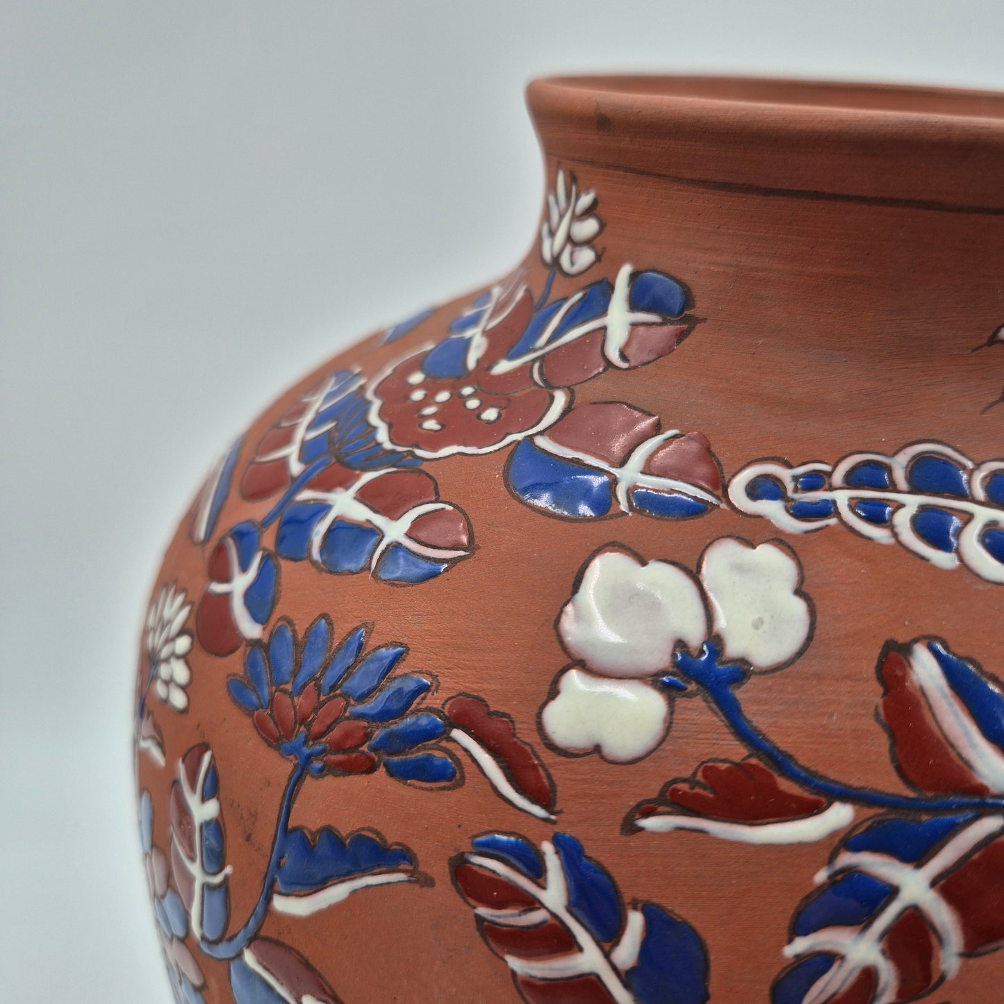 Yixing Zisha Polychrome Foliate Enameled Flower Vase