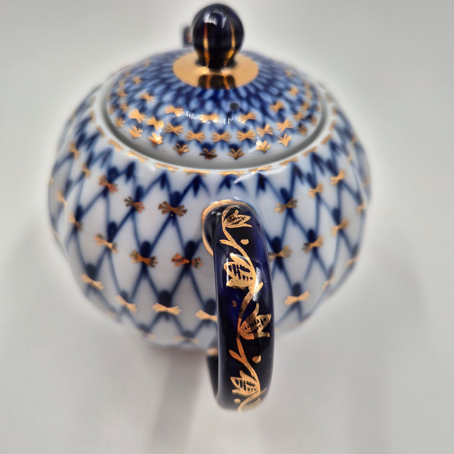 Lomonosov Imperial Porcelain Cobalt Net Sugar Bowl & Creamer