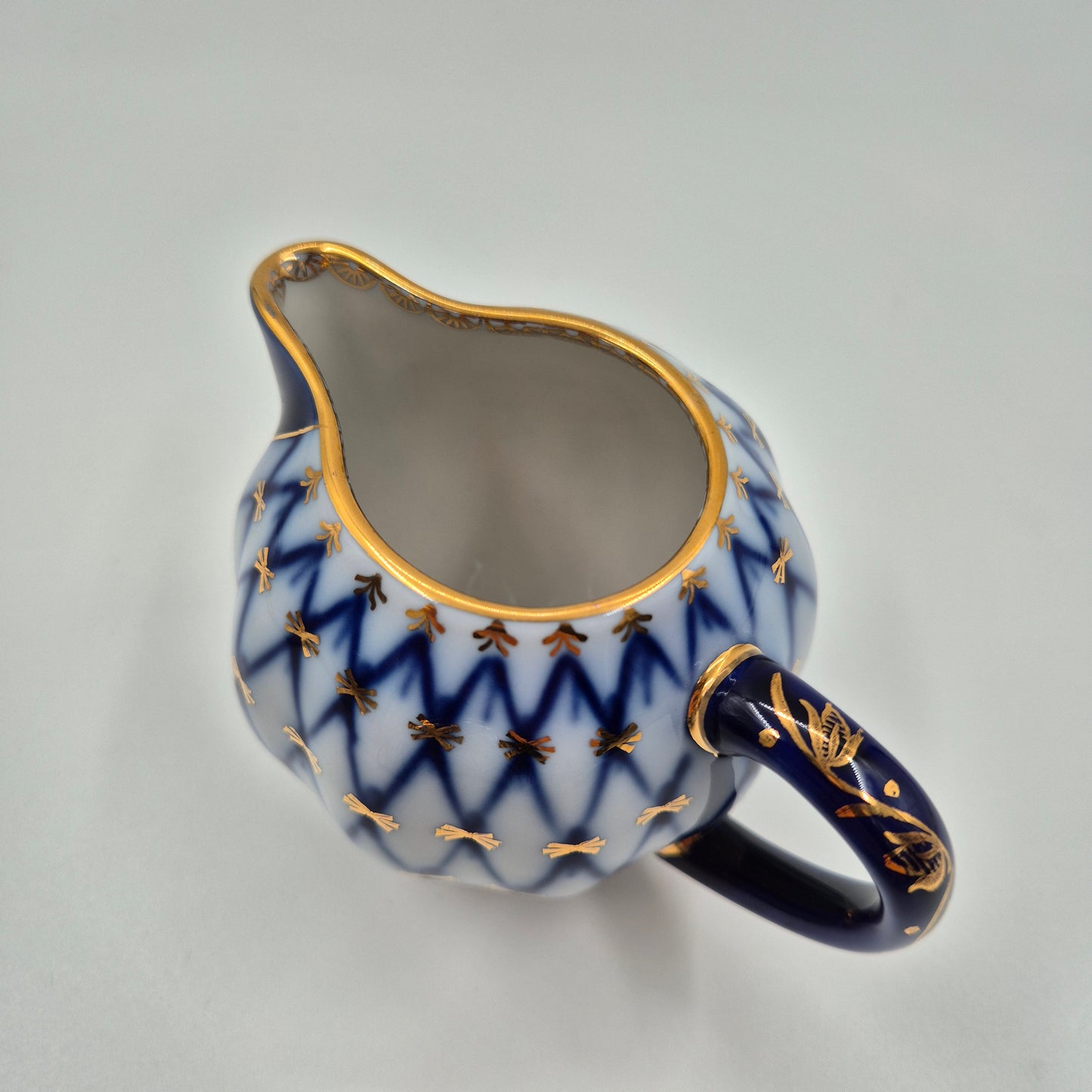 Lomonosov Imperial Porcelain Cobalt Net Sugar Bowl & Creamer