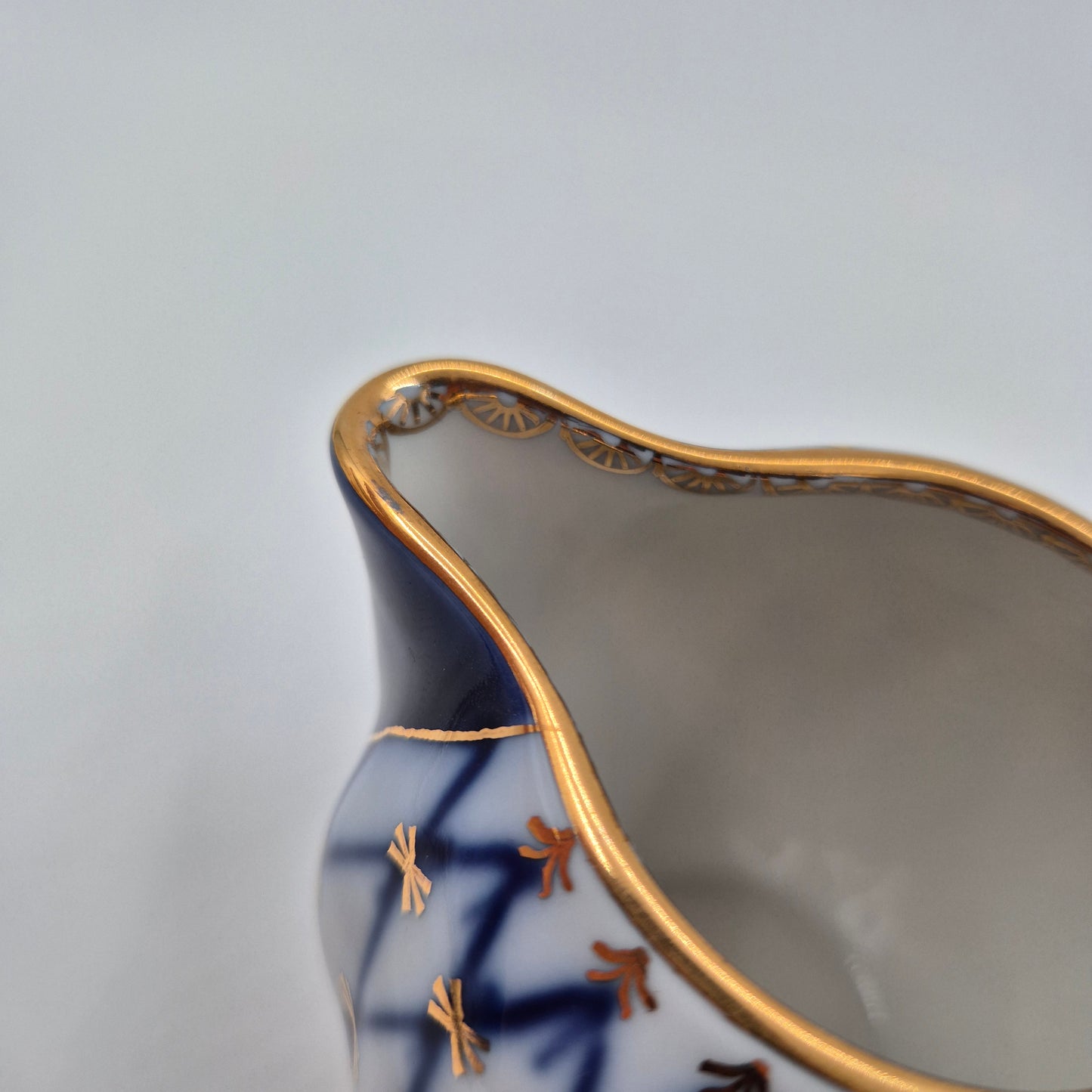 Lomonosov Imperial Porcelain Cobalt Net Sugar Bowl & Creamer