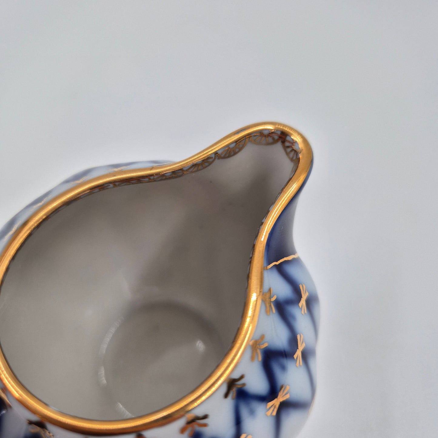 Lomonosov Imperial Porcelain Cobalt Net Sugar Bowl & Creamer