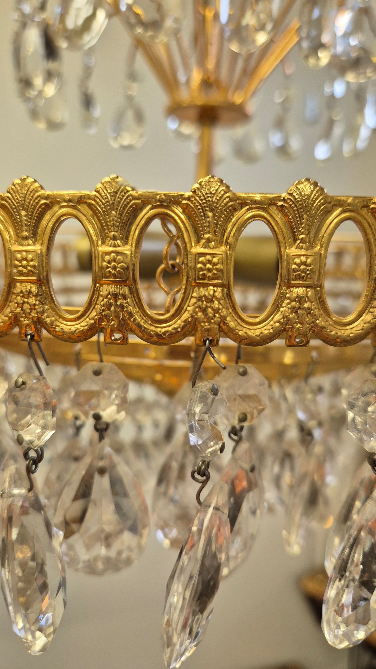 Vintage Brass Lival Crystal Chandelier with Teardrop Crystals