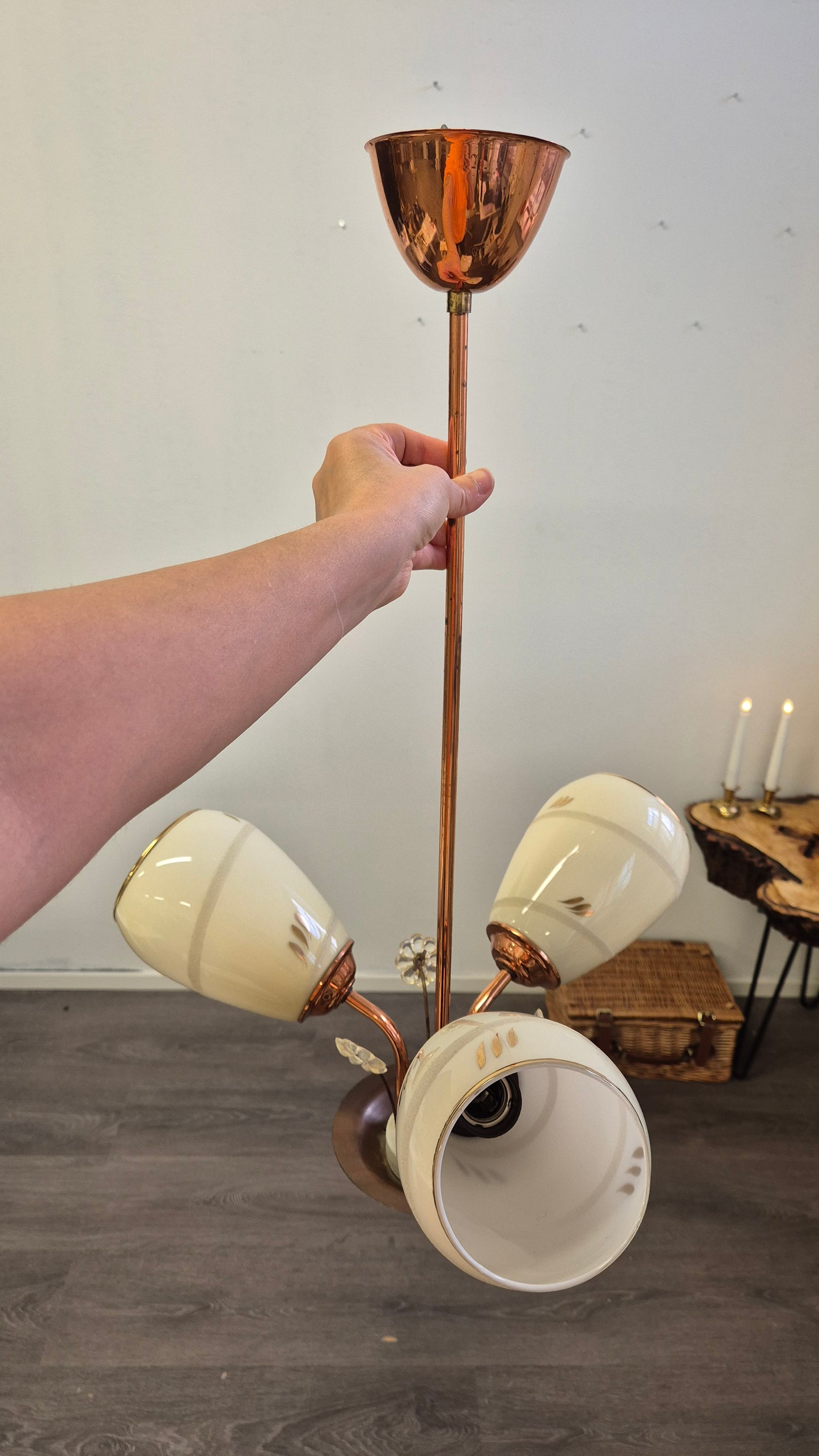 Vintage Aris Ceiling Lamp from the 1950s, Brass Mid-Century Modern, Finnish Retro Design