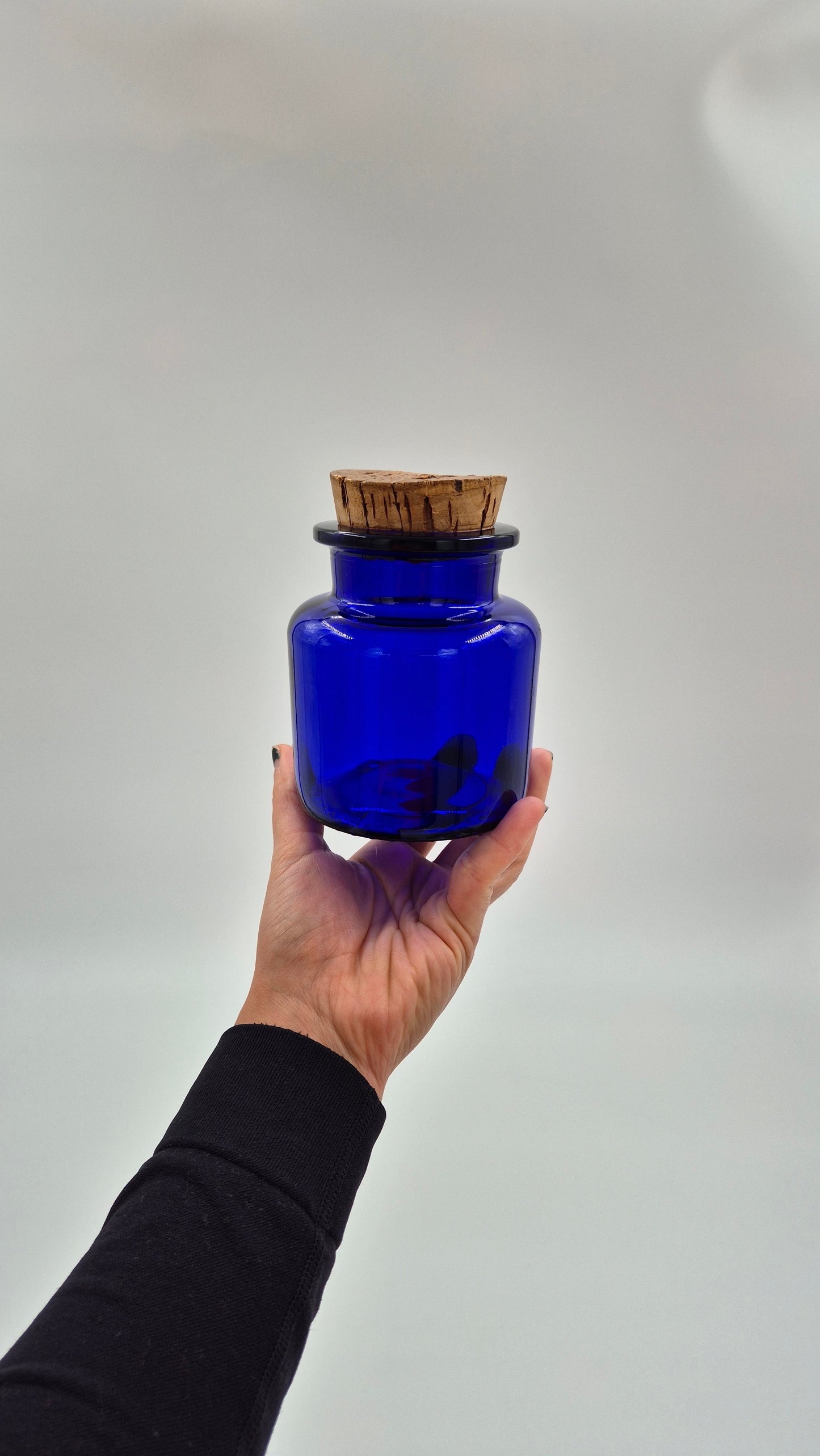 Vintage Riihimäen Lasi Blue Glass Jar with Cork – Finnish Mid-Century Storage