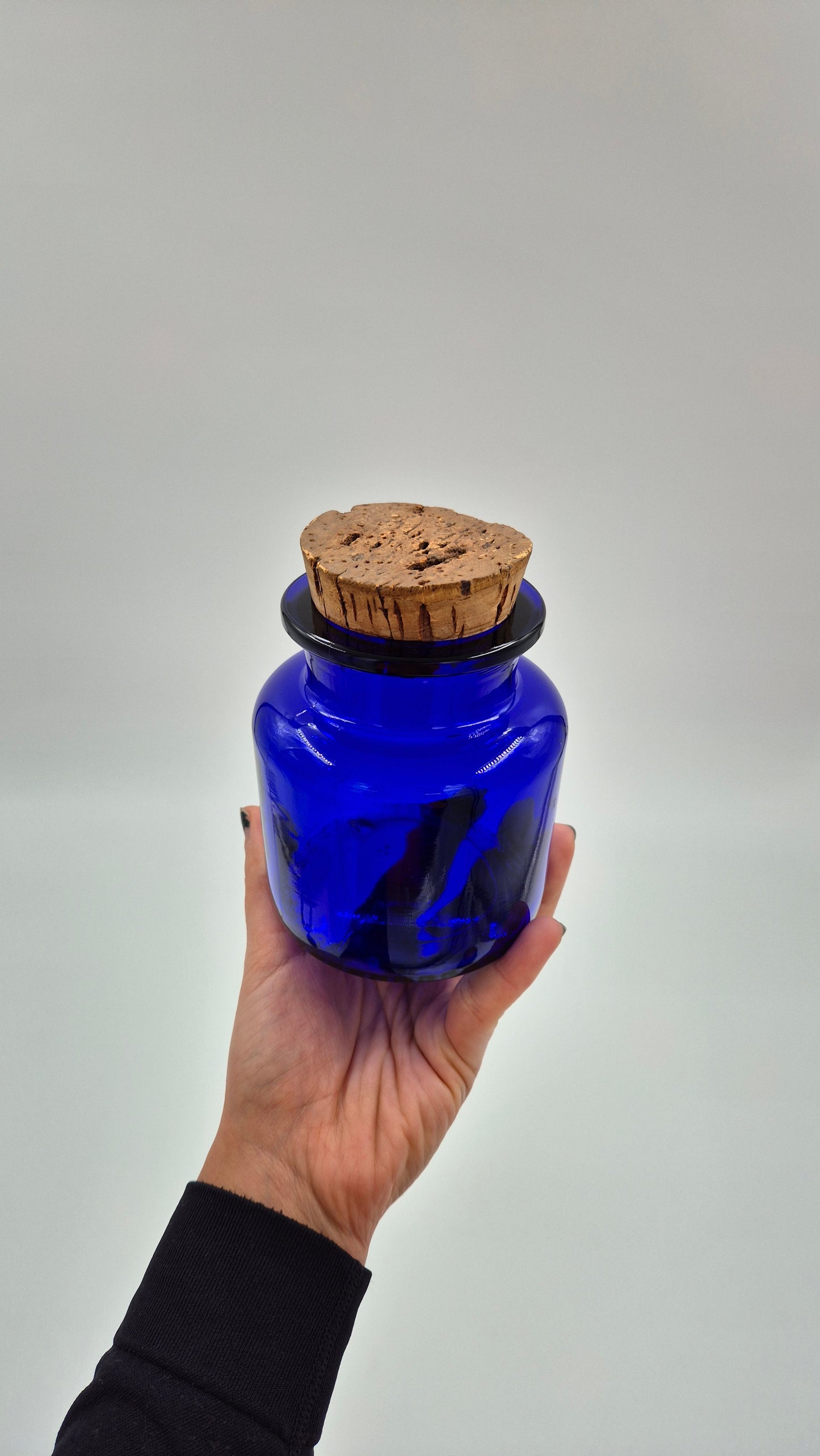 Vintage Riihimäen Lasi Blue Glass Jar with Cork – Finnish Mid-Century Storage