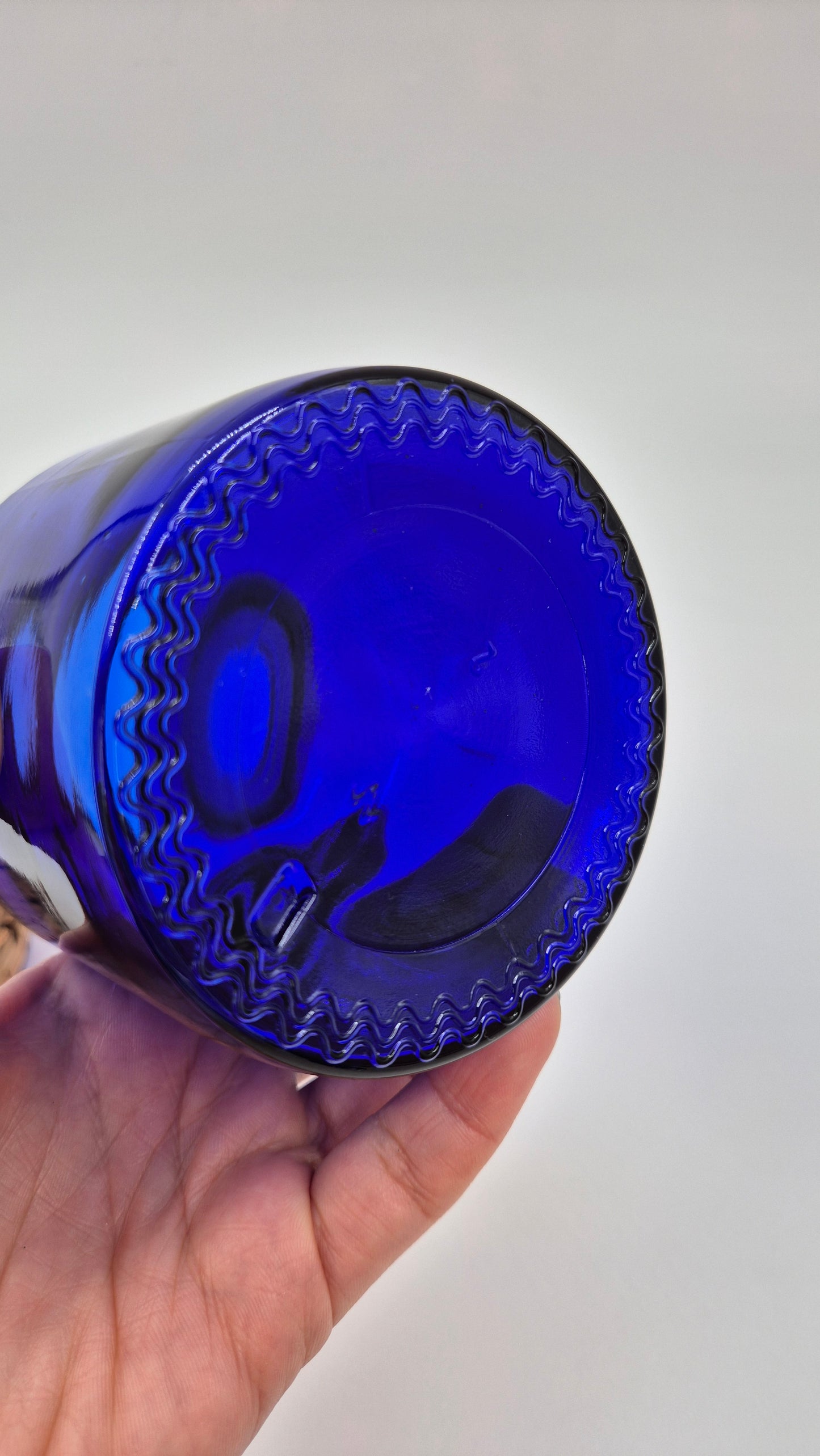 Vintage Riihimäen Lasi Blue Glass Jar with Cork – Finnish Mid-Century Storage