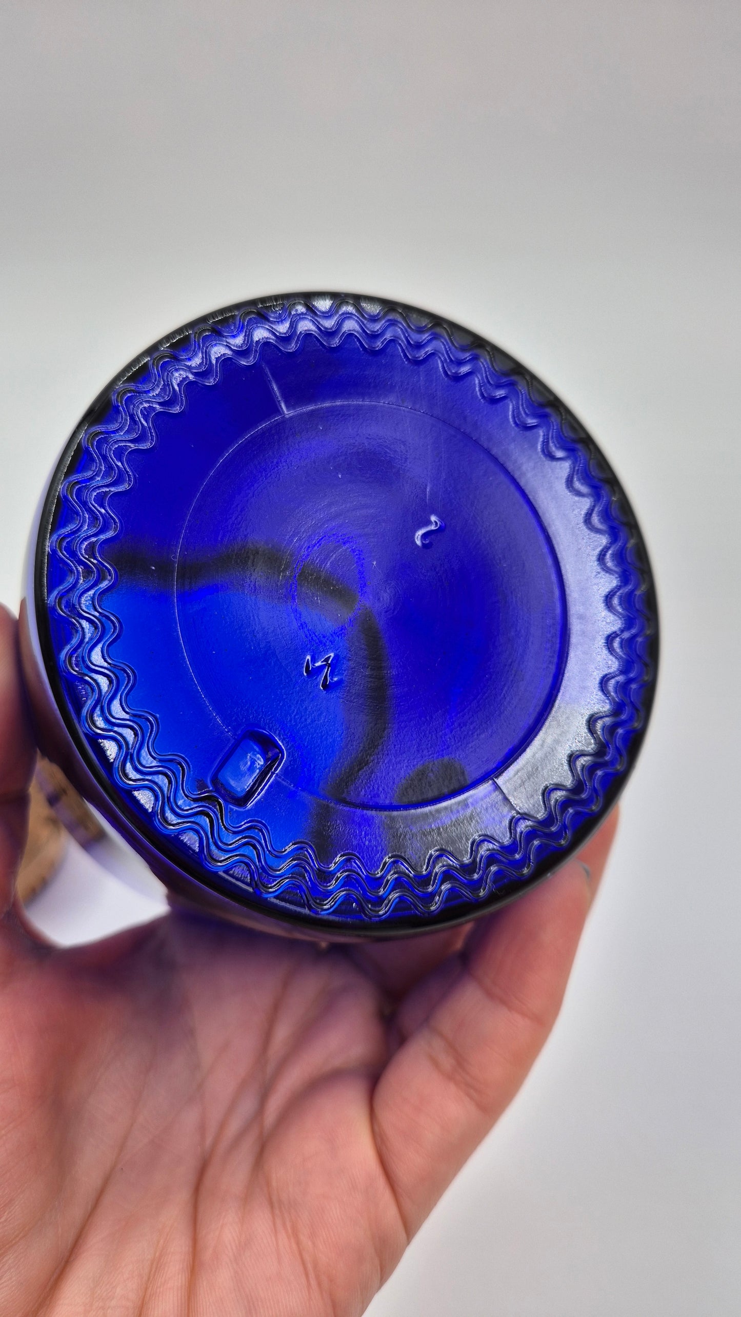 Vintage Riihimäen Lasi Blue Glass Jar with Cork – Finnish Mid-Century Storage