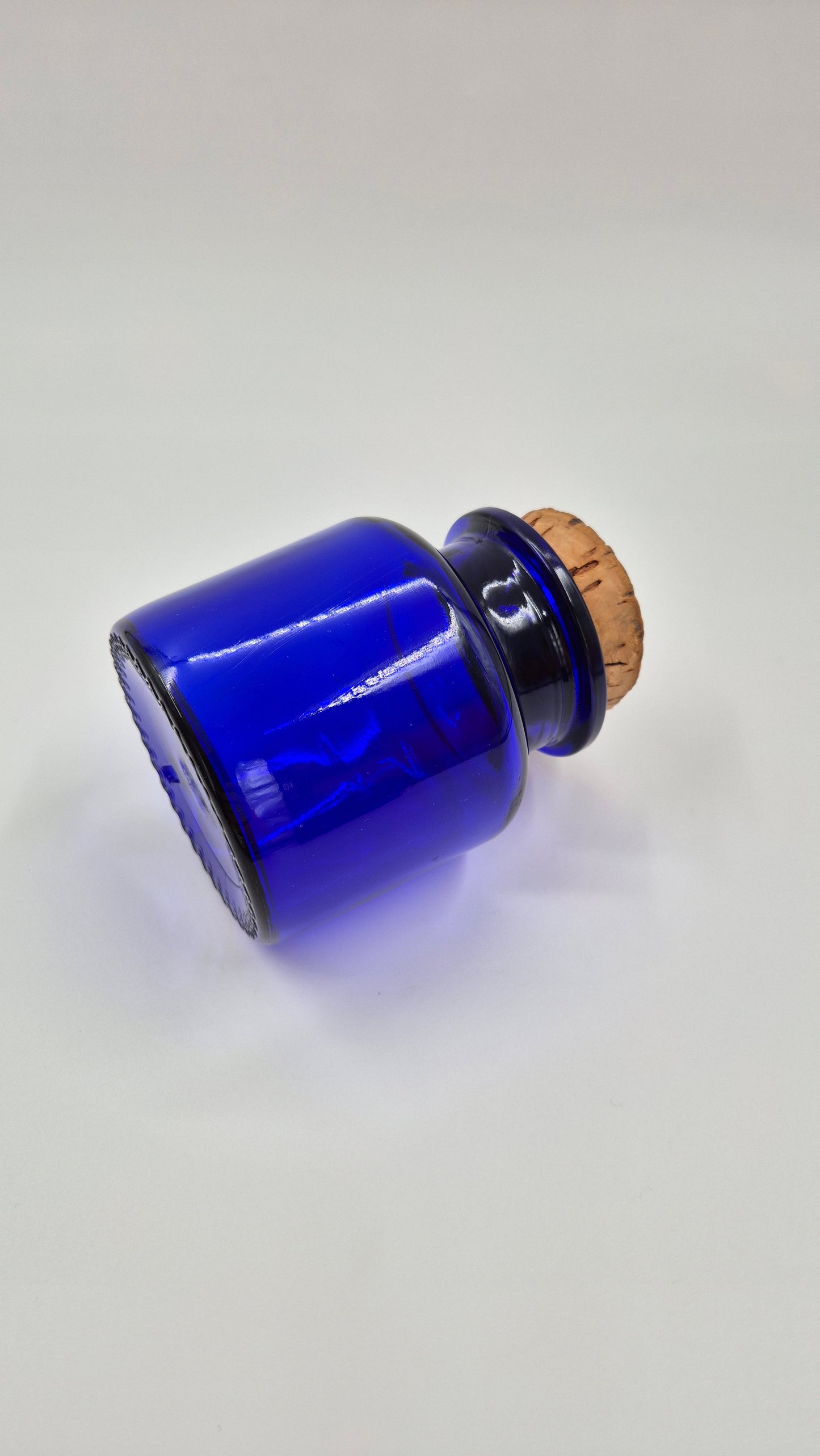 Vintage Riihimäen Lasi Blue Glass Jar with Cork – Finnish Mid-Century Storage