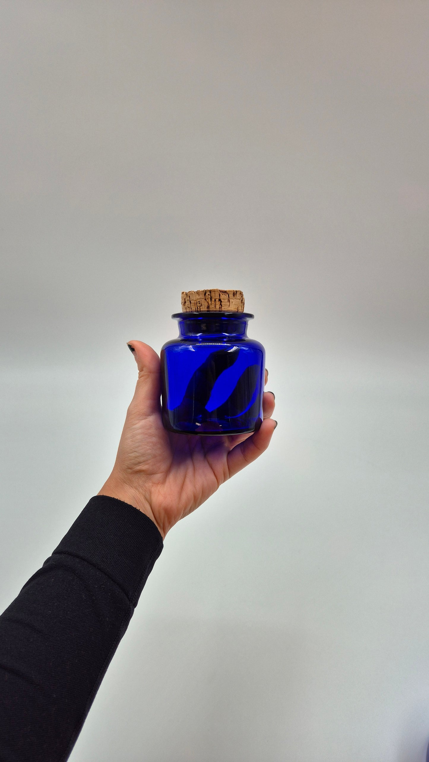 Vintage Riihimäen Lasi Blue Glass Jar with Cork – Small Finnish Storage Jar