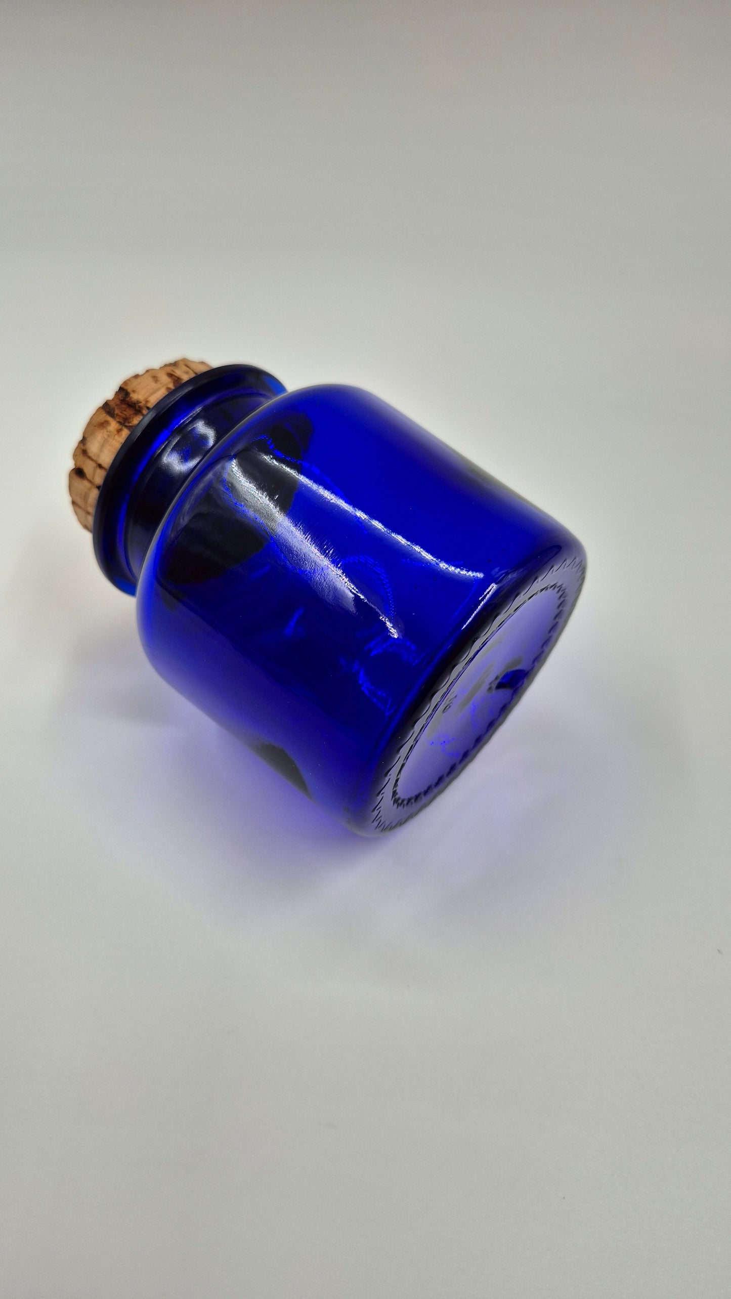 Vintage Riihimäen Lasi Blue Glass Jar with Cork – Small Finnish Storage Jar