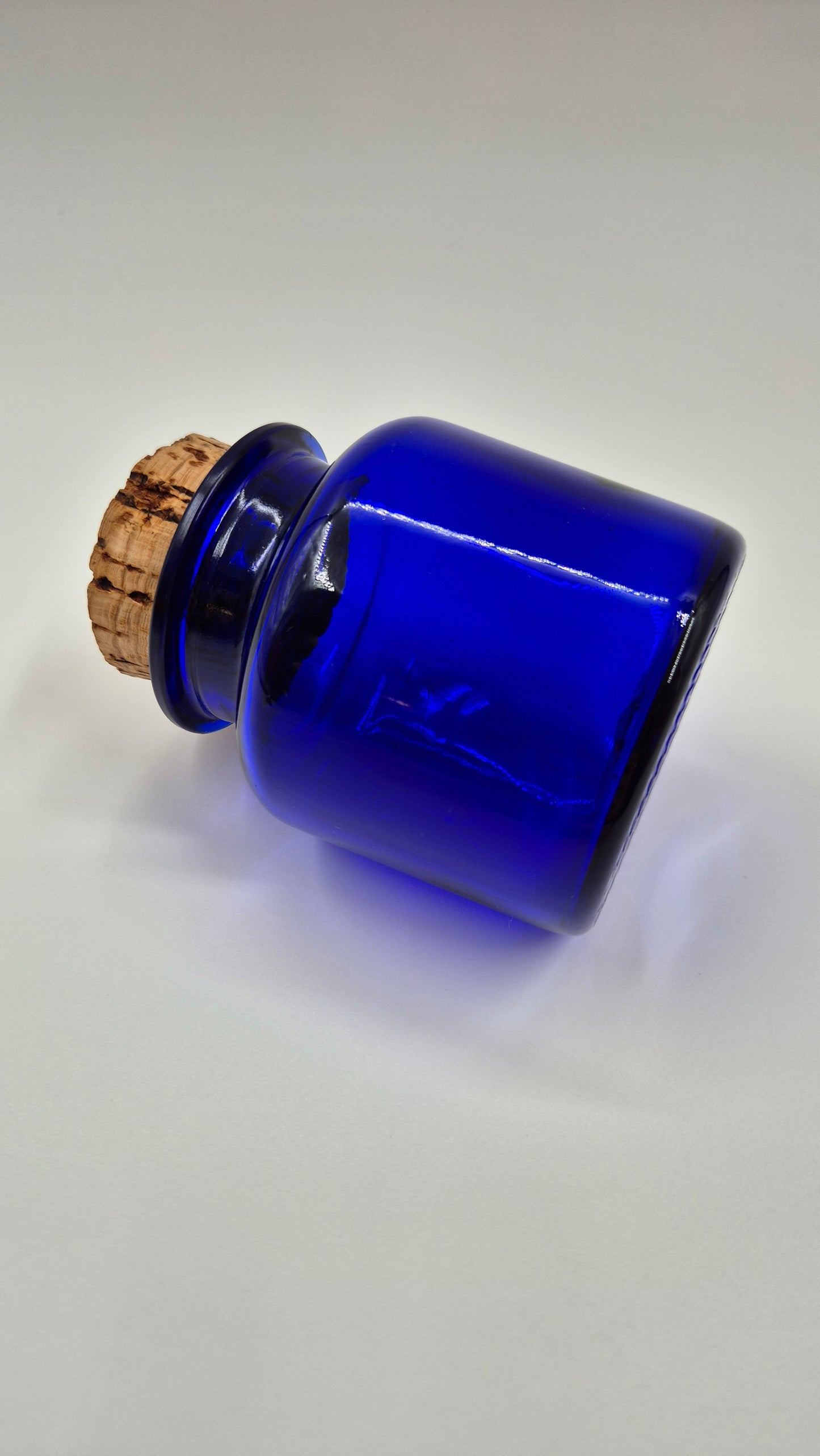 Vintage Riihimäen Lasi Blue Glass Jar with Cork – Small Finnish Storage Jar