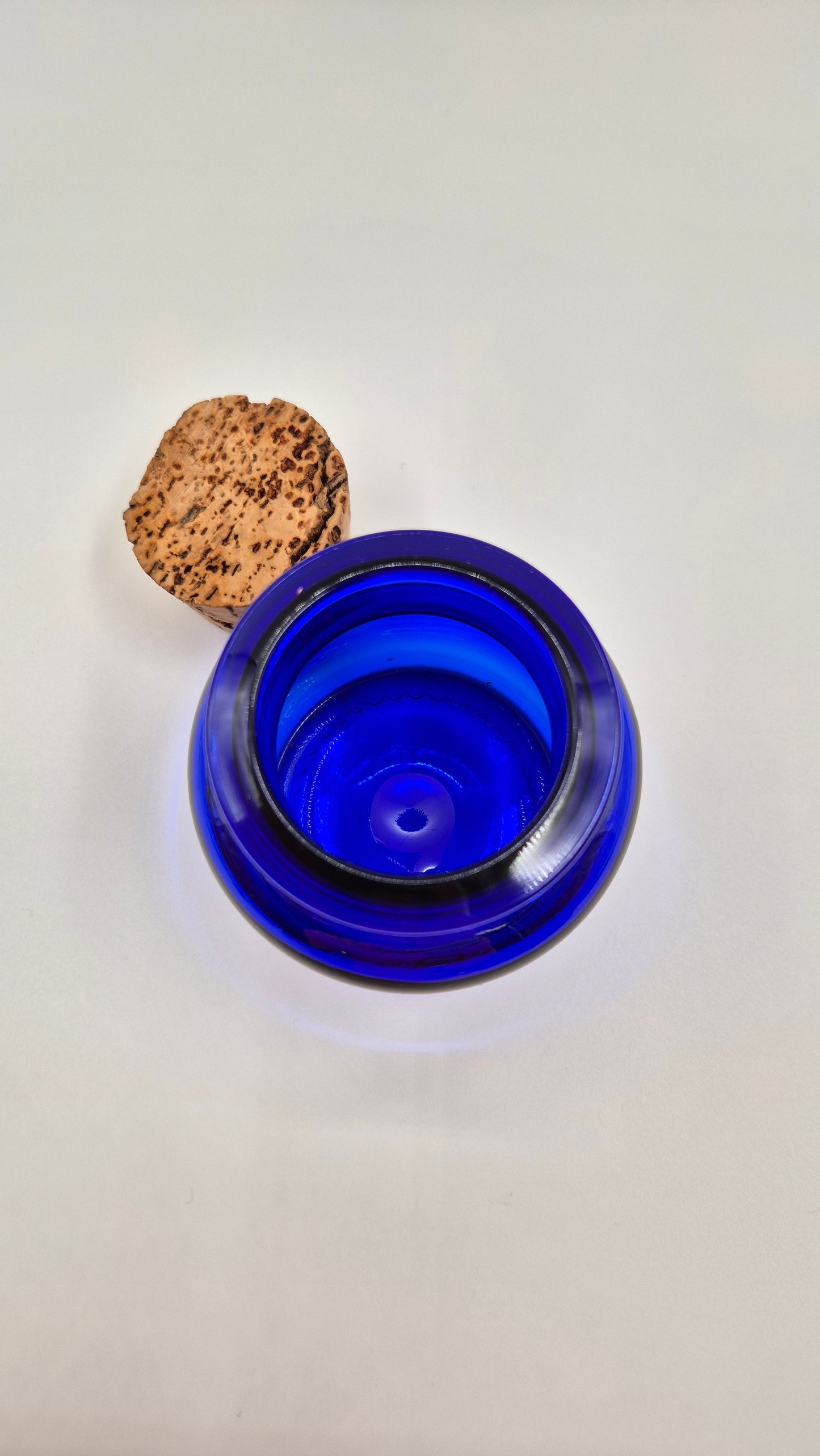 Vintage Riihimäen Lasi Blue Glass Jar with Cork – Small Finnish Storage Jar