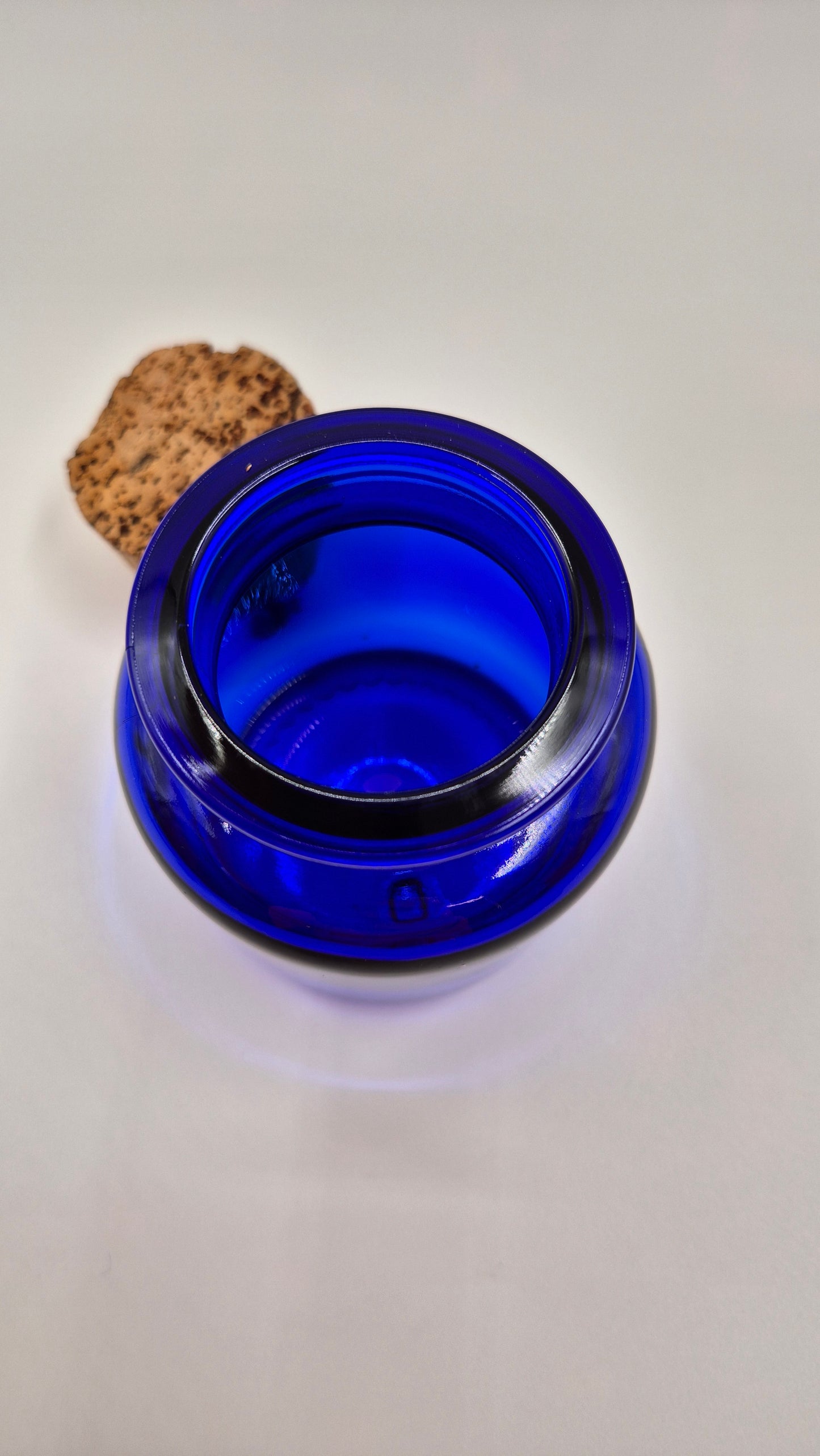 Vintage Riihimäen Lasi Blue Glass Jar with Cork – Small Finnish Storage Jar