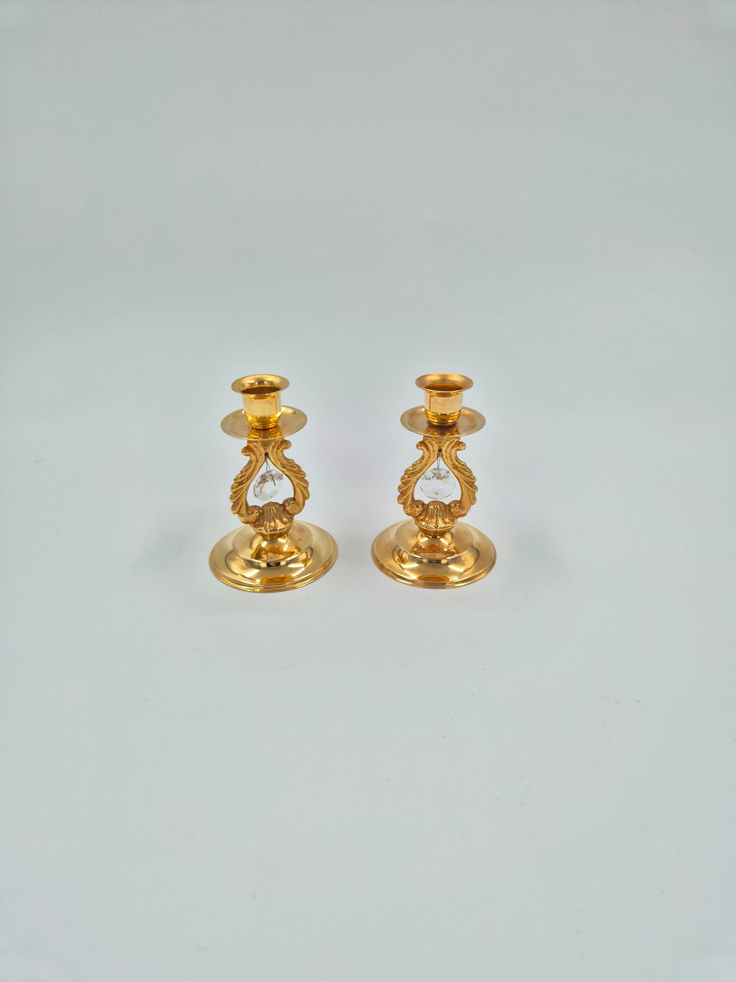 Pair of Turun Kristalli Brass Crystal Candle Holders