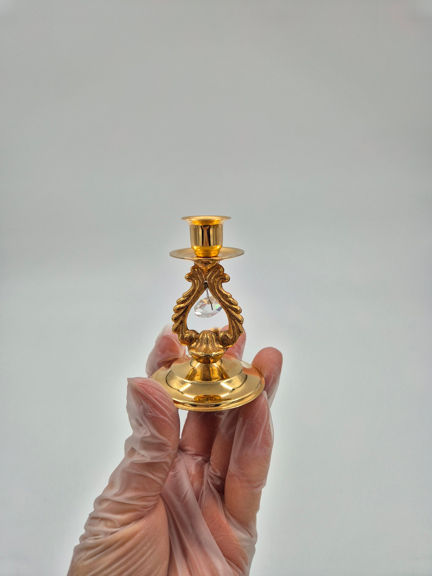 Pair of Turun Kristalli Brass Crystal Candle Holders