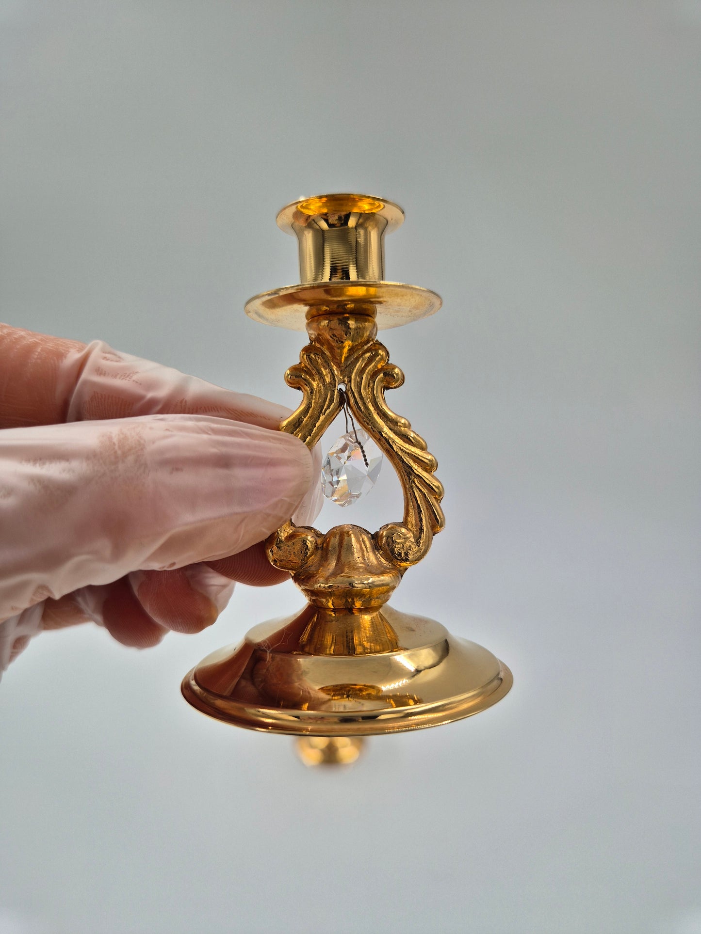 Pair of Turun Kristalli Brass Crystal Candle Holders