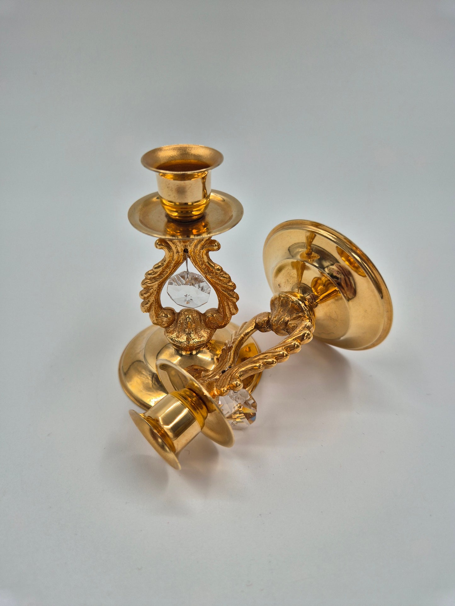 Pair of Turun Kristalli Brass Crystal Candle Holders