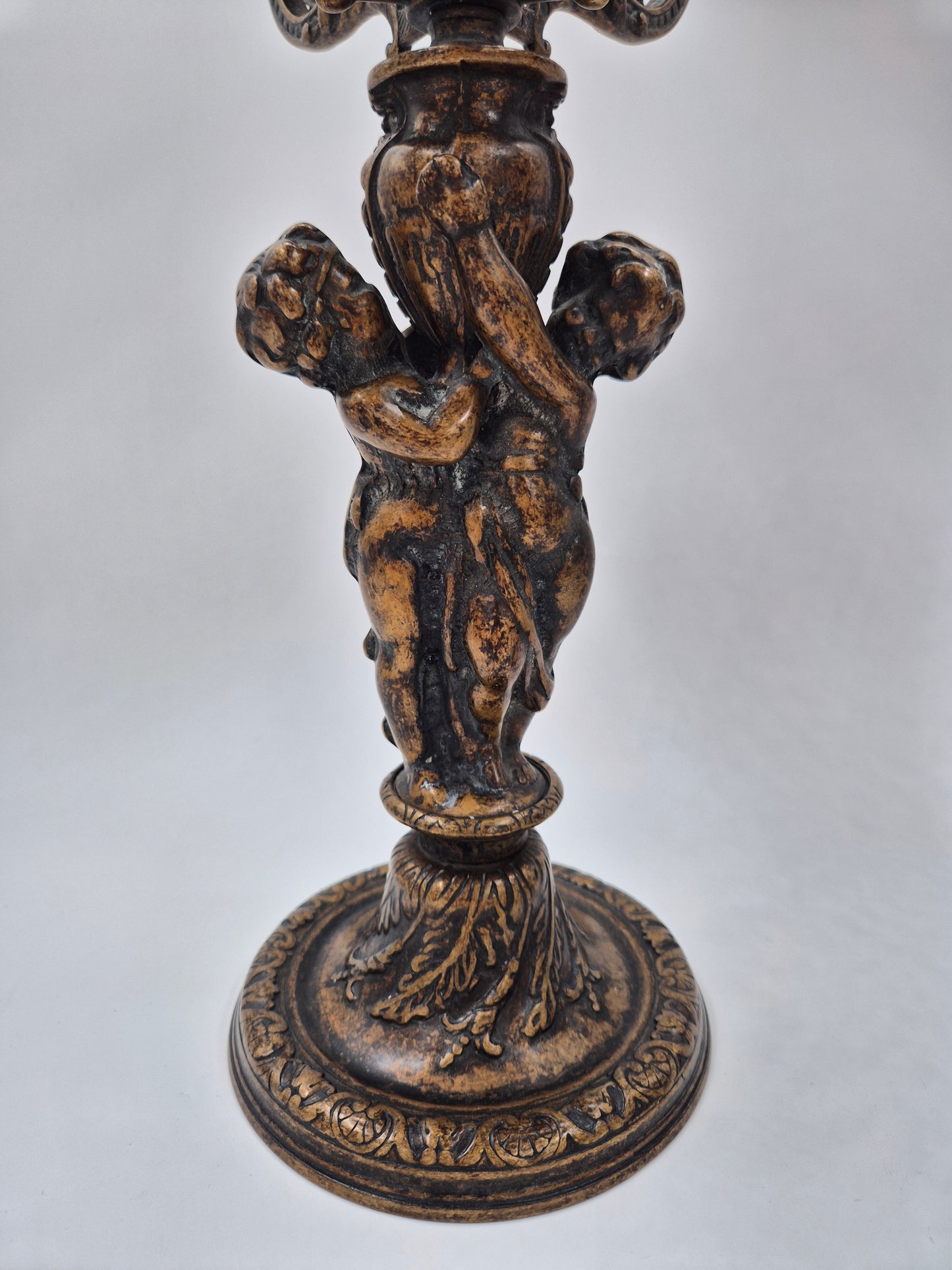 Pair of Antique Finnish 6-Arm Baroque Candelabras with Cherub Figures