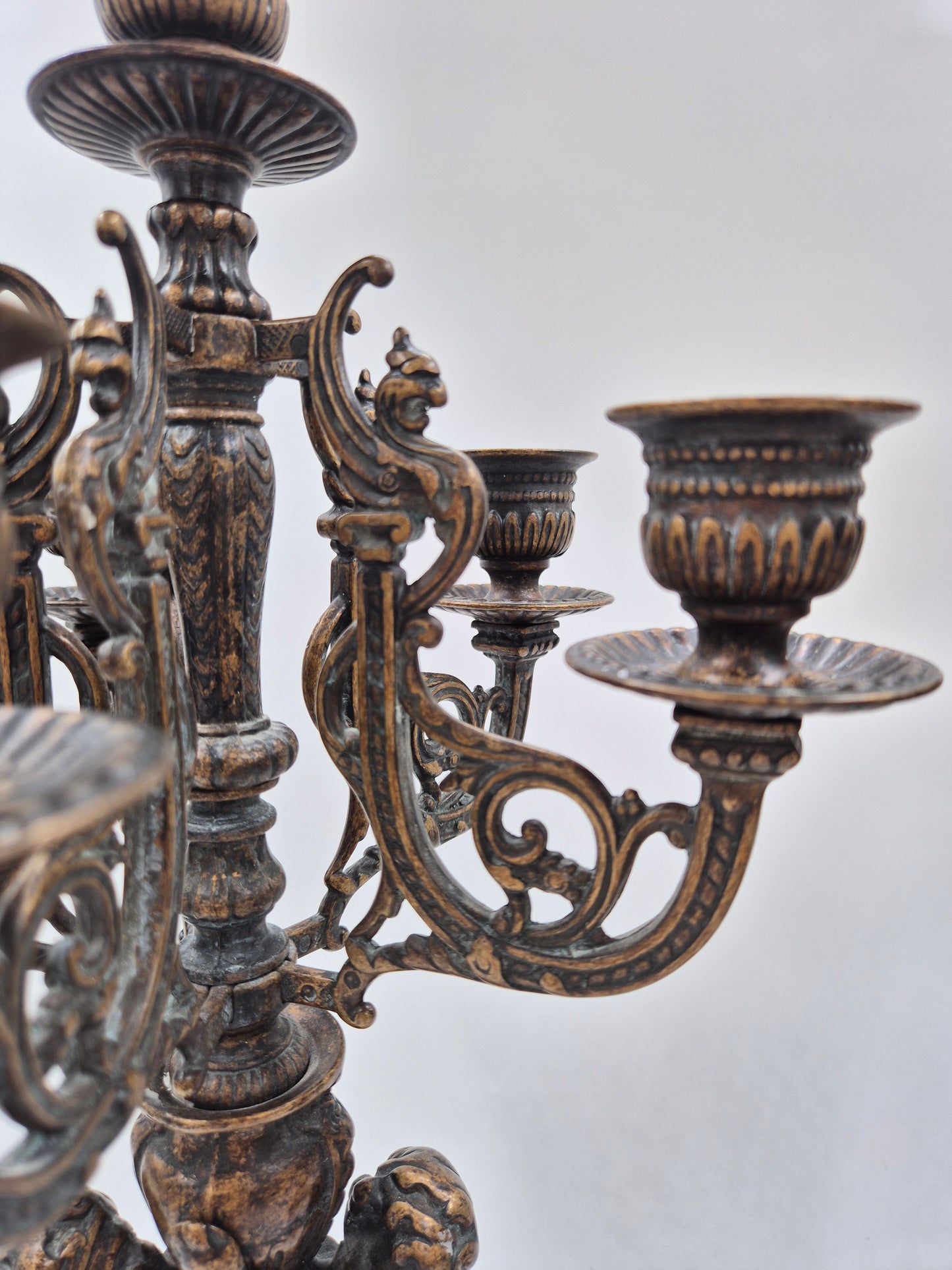 Pair of Antique Finnish 6-Arm Baroque Candelabras with Cherub Figures