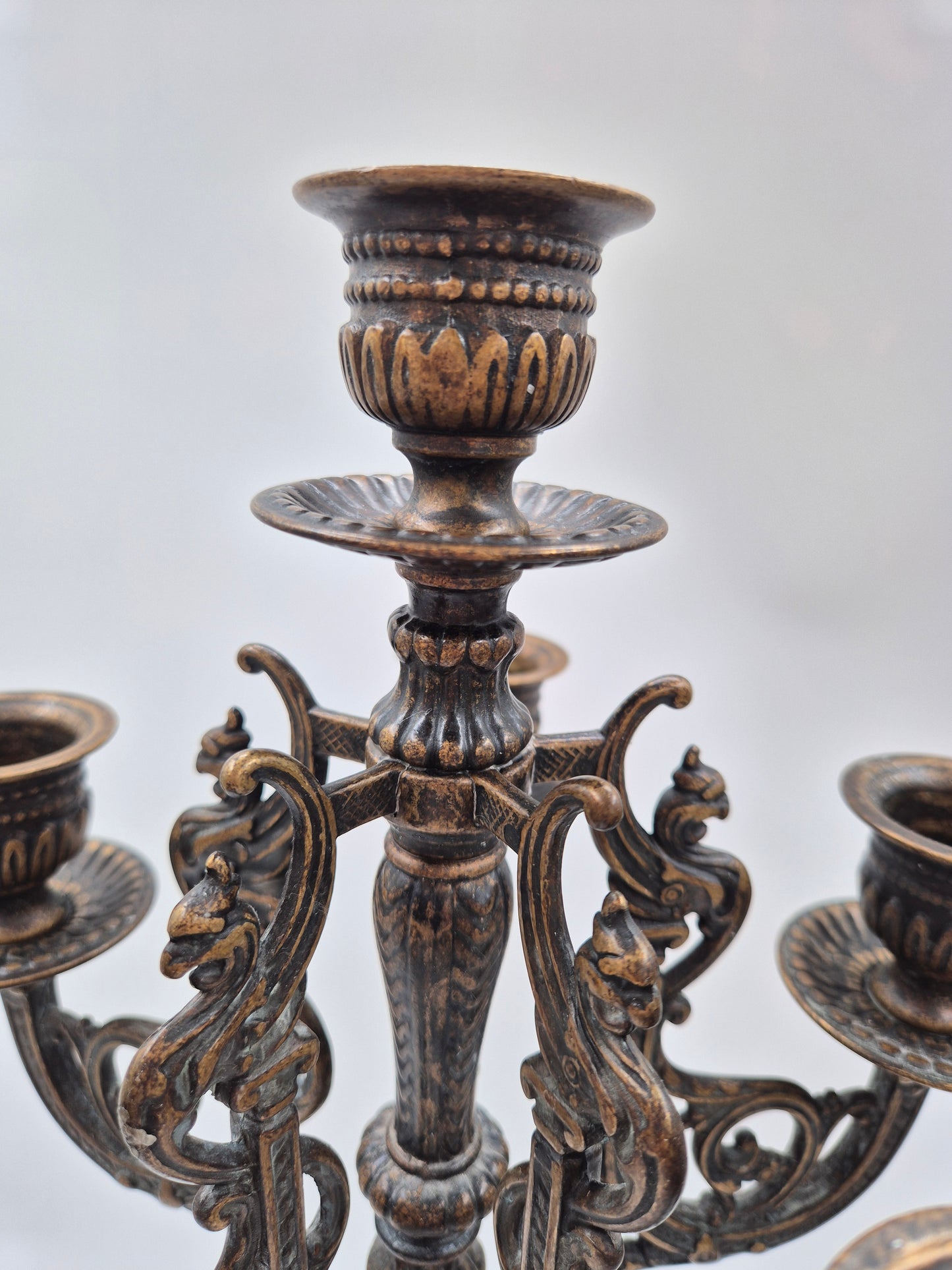 Pair of Antique Finnish 6-Arm Baroque Candelabras with Cherub Figures