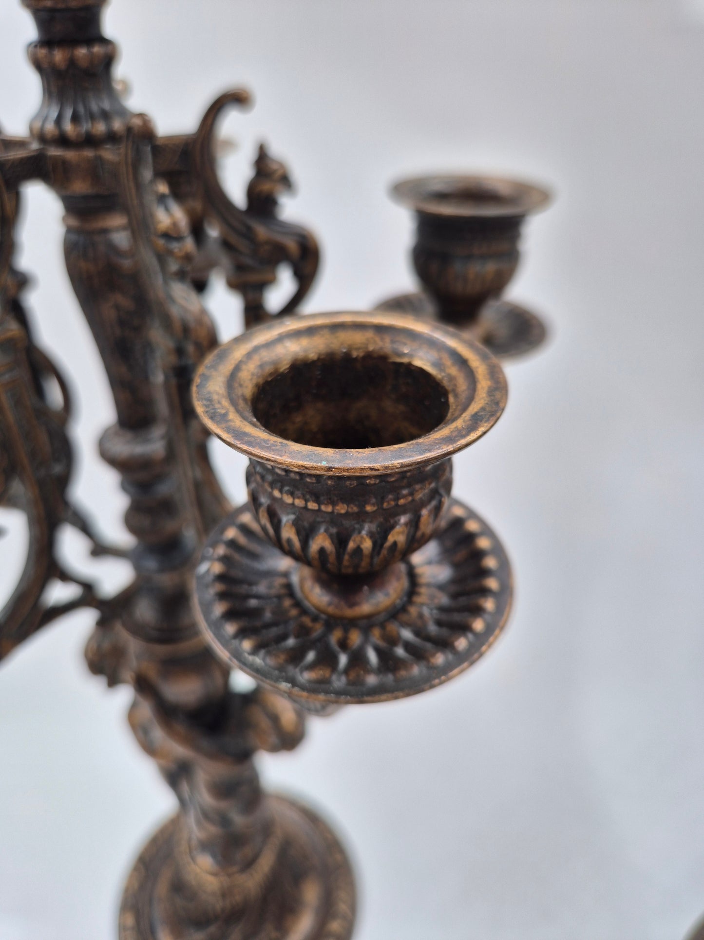 Pair of Antique Finnish 6-Arm Baroque Candelabras with Cherub Figures