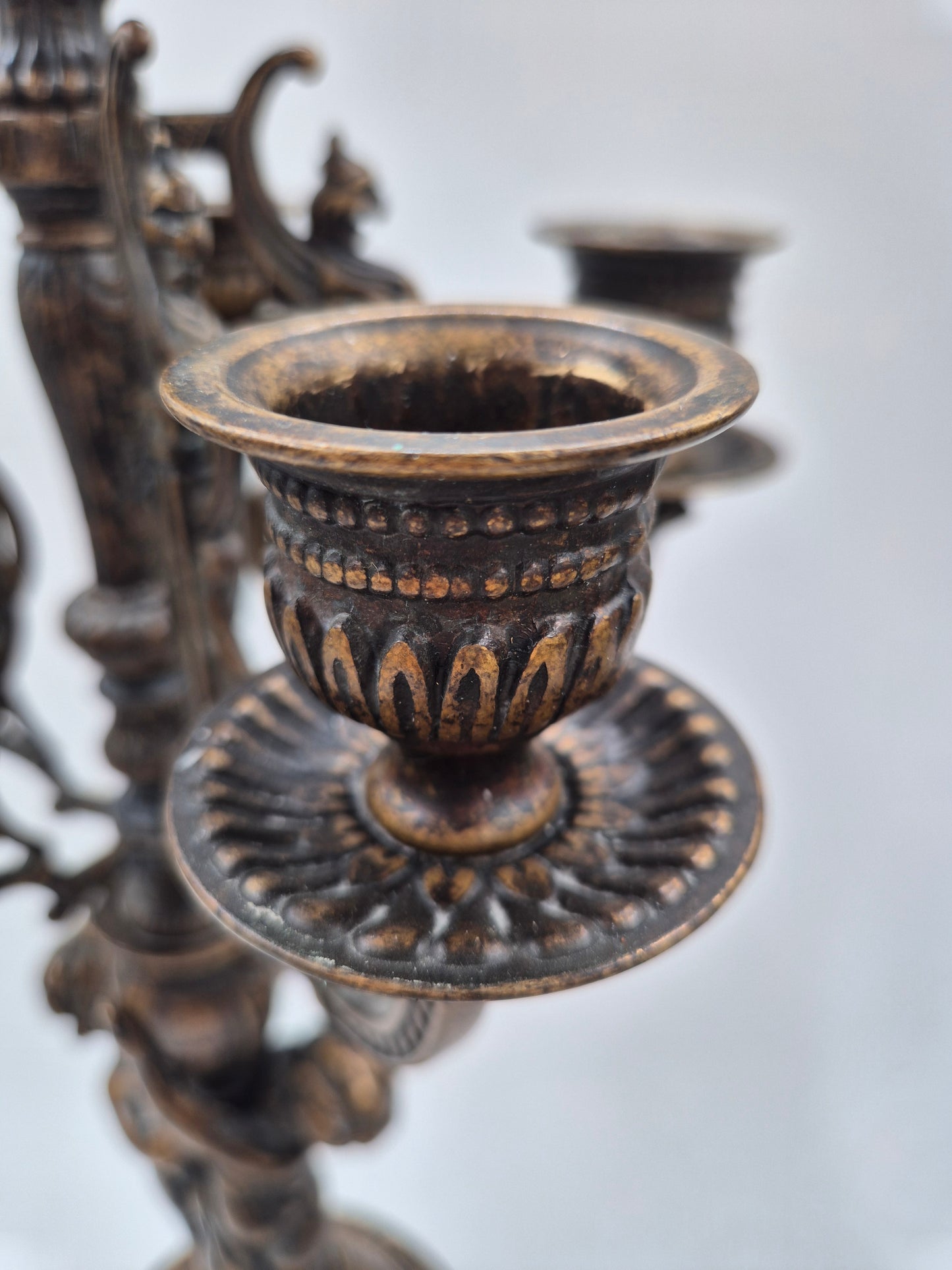 Pair of Antique Finnish 6-Arm Baroque Candelabras with Cherub Figures