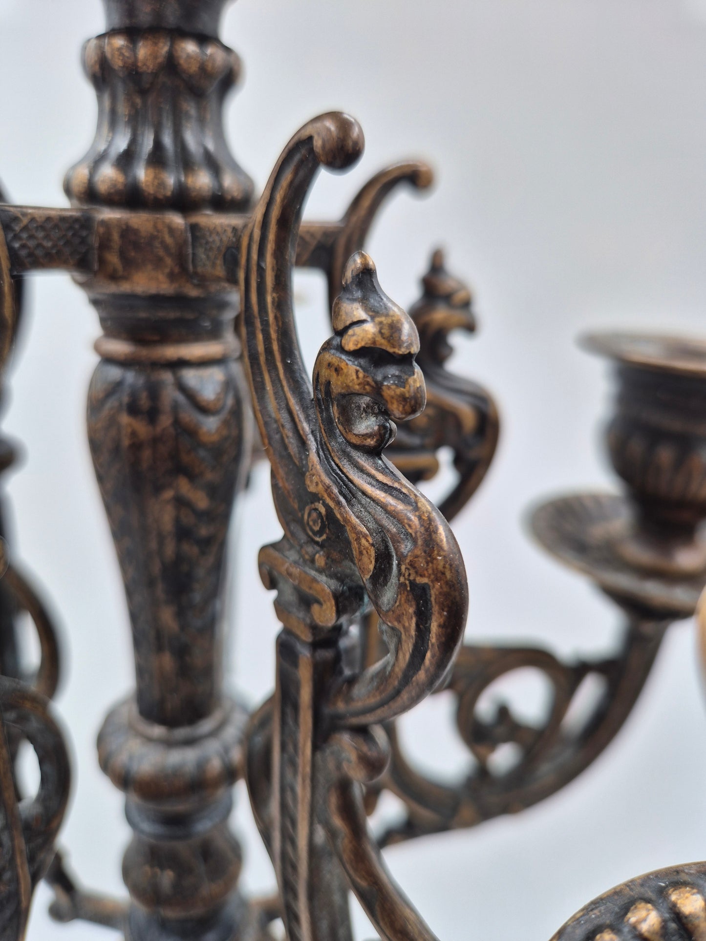 Pair of Antique Finnish 6-Arm Baroque Candelabras with Cherub Figures