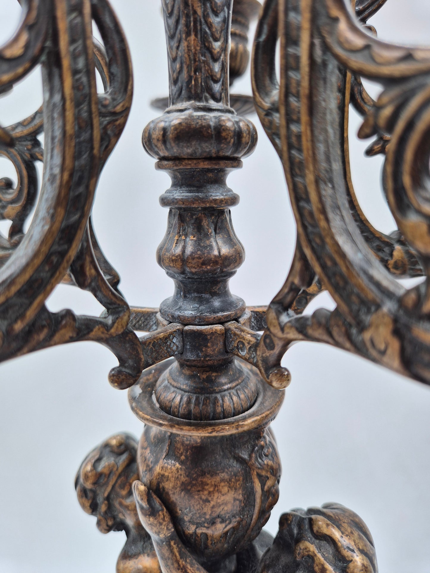 Pair of Antique Finnish 6-Arm Baroque Candelabras with Cherub Figures