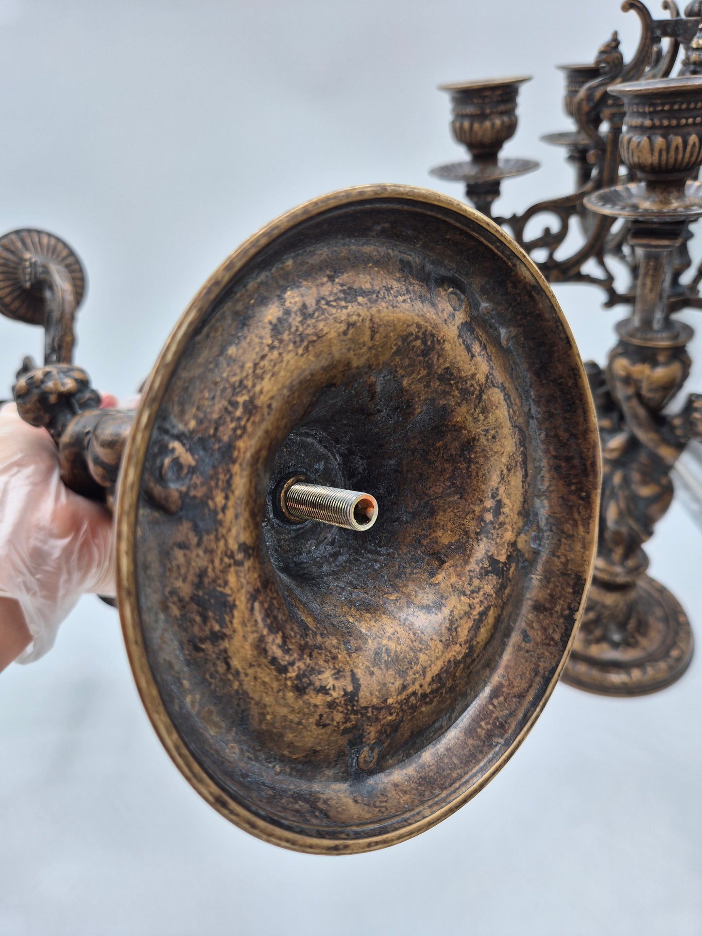 Pair of Antique Finnish 6-Arm Baroque Candelabras with Cherub Figures